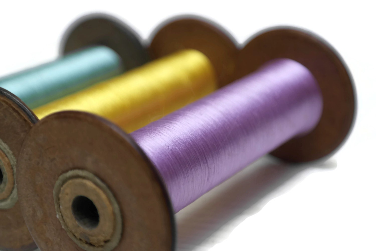 Antique French Wooden Bobbins. Large Weaving Spools. Bobbins and Thread.