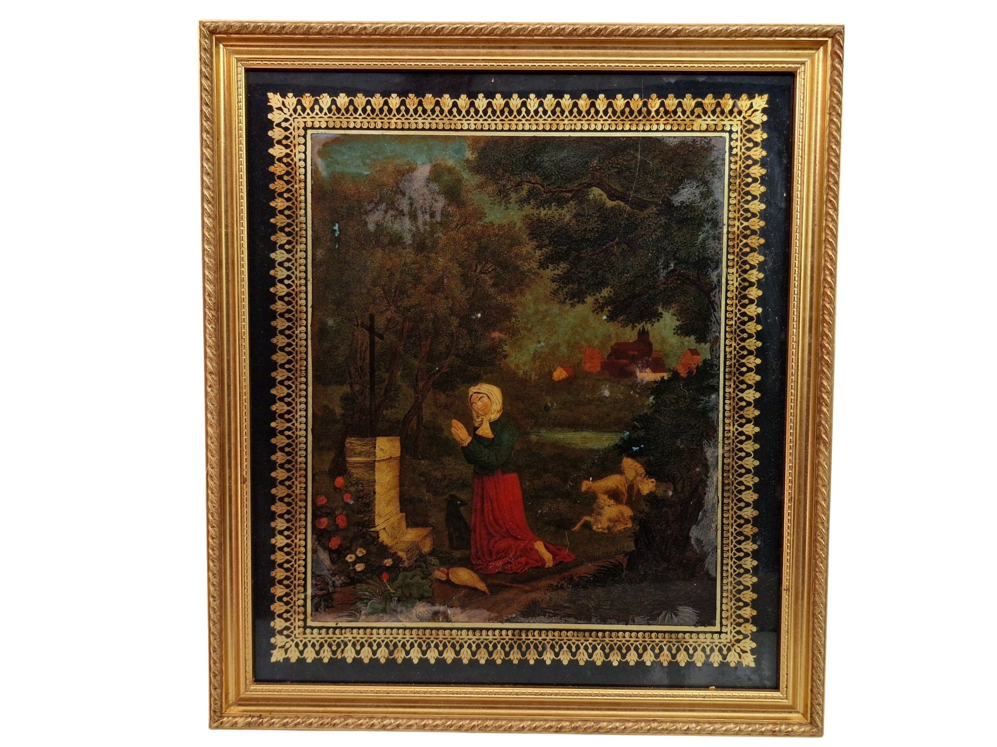 Saint Germaine Cousin de Pibrac Antique Portrait Print with Under Glass