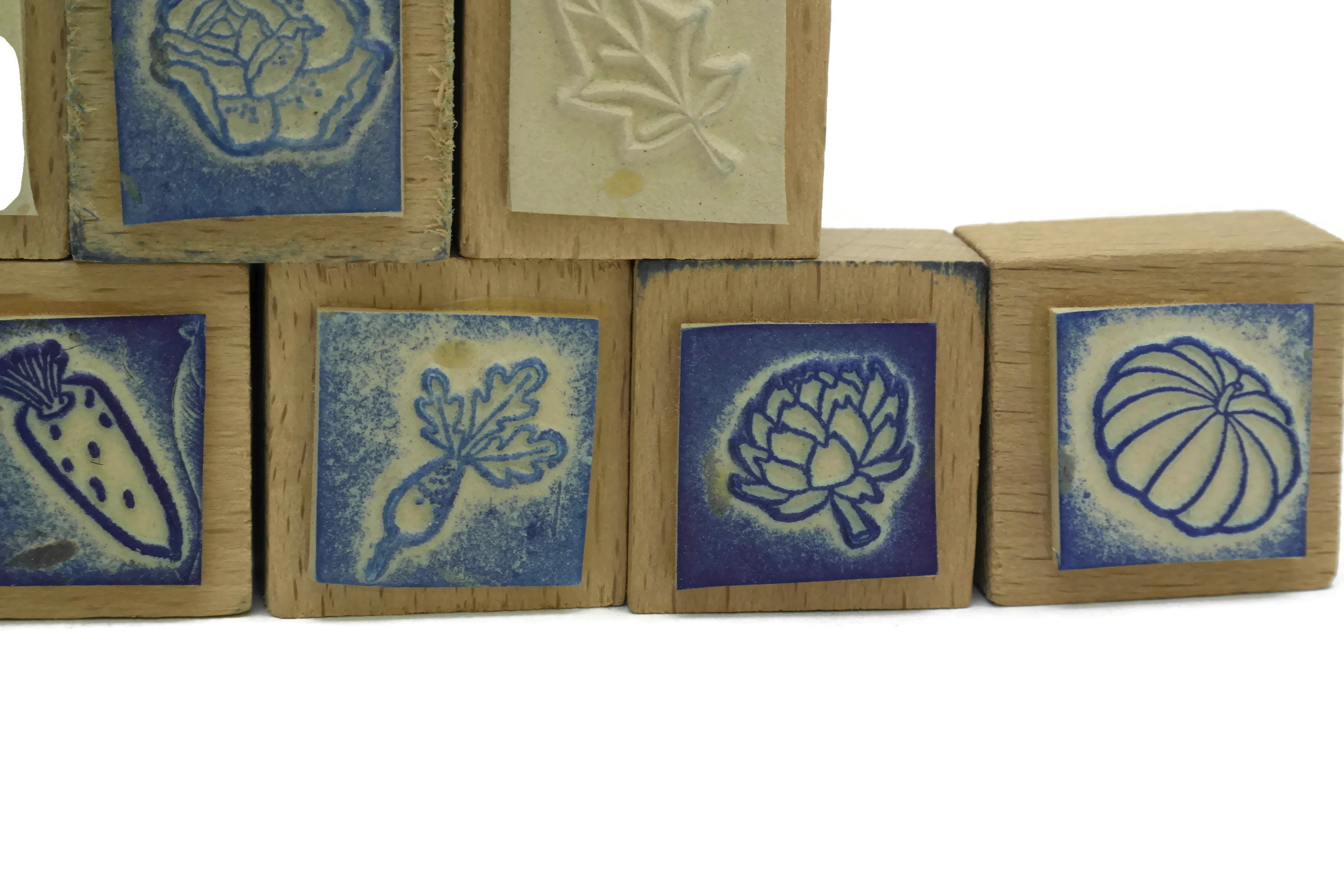 Vegetable Rubber Stamp Wood Print Block Set.