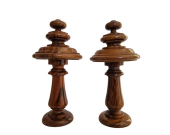 Antique French Wooden Curtain Tie Back Holders, Pair of Turned Wood Window Finials