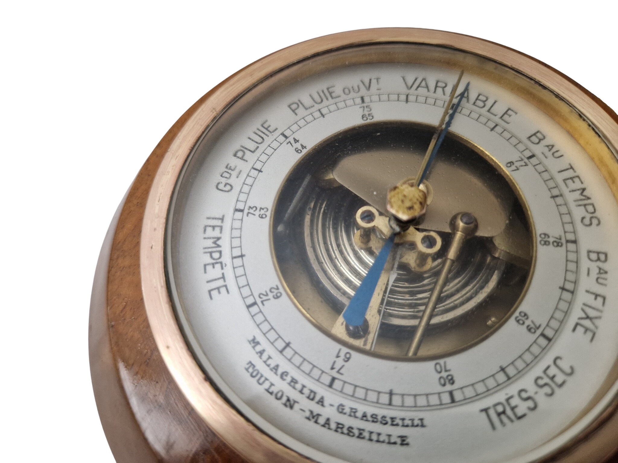 French Mid Century Wood Barometer and Thermometer, Wall Hanging Weather