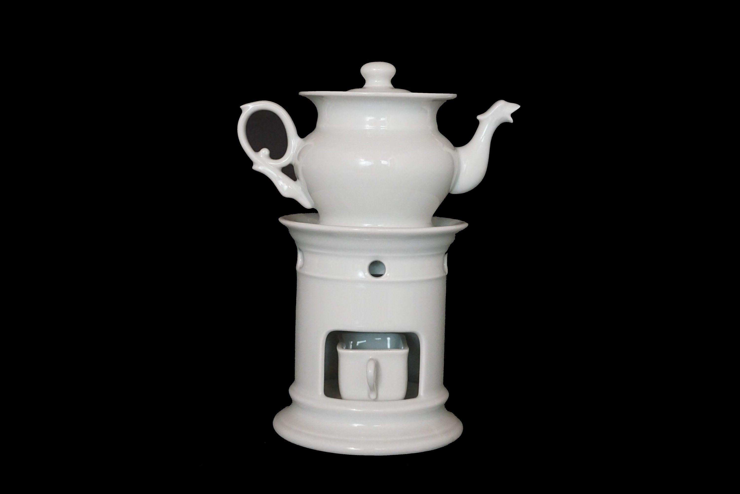 French Porcelain Teapot with Warmer Stand by Pillivuyt, Ceramic