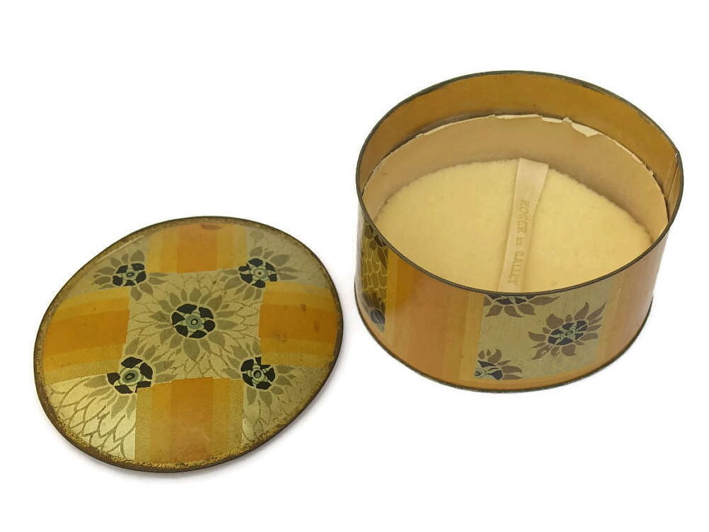 Art Deco Powder Compact Tin Box. Vintage Roger & Gallet Aftabath Bath Dusting Powder.