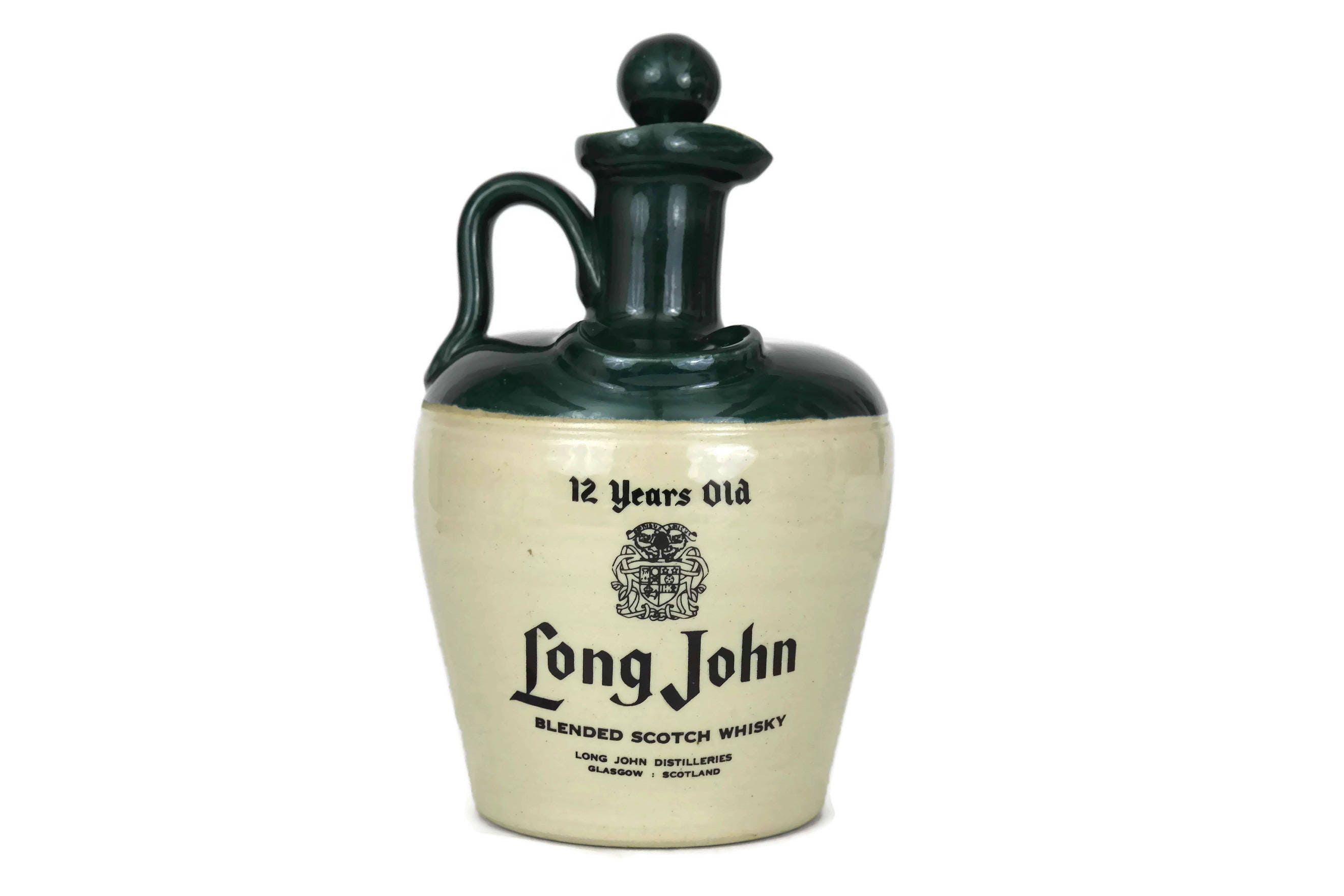 Vintage Long John Scottish whiskey Stoneware Jug. TwoToned Handled
