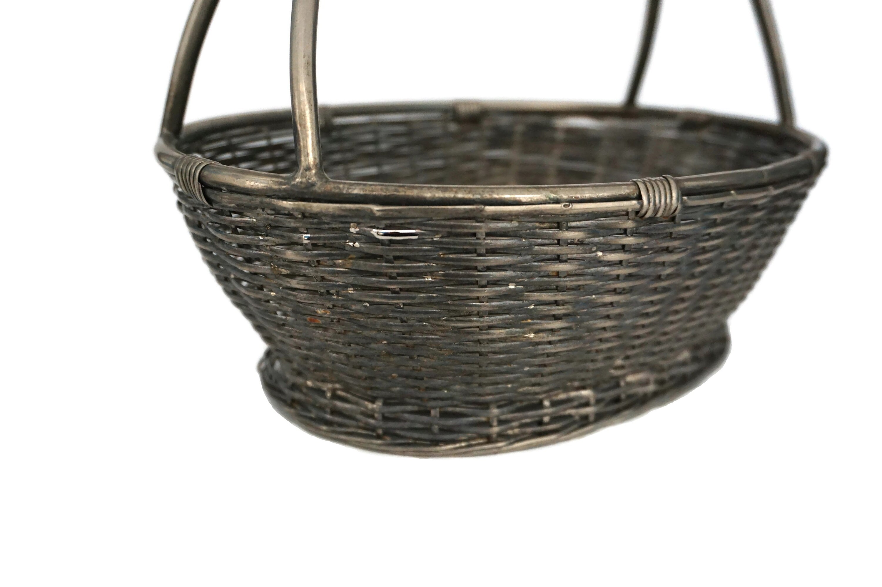 French Metal Bread Basket with Handle, Vintage Tableware