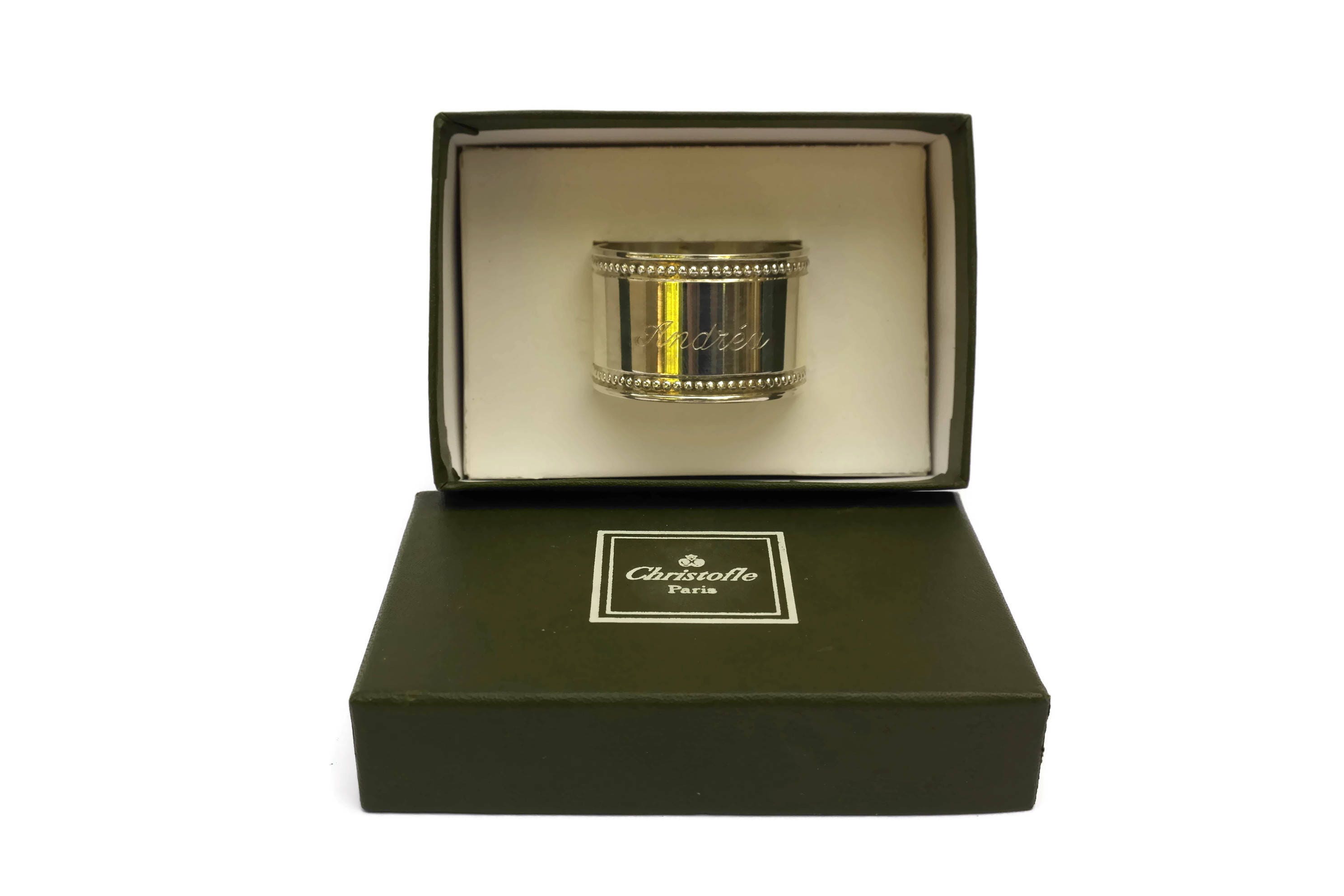 French Vintage Christofle Silver Napkin Ring with Personalized Engraving Andrea.