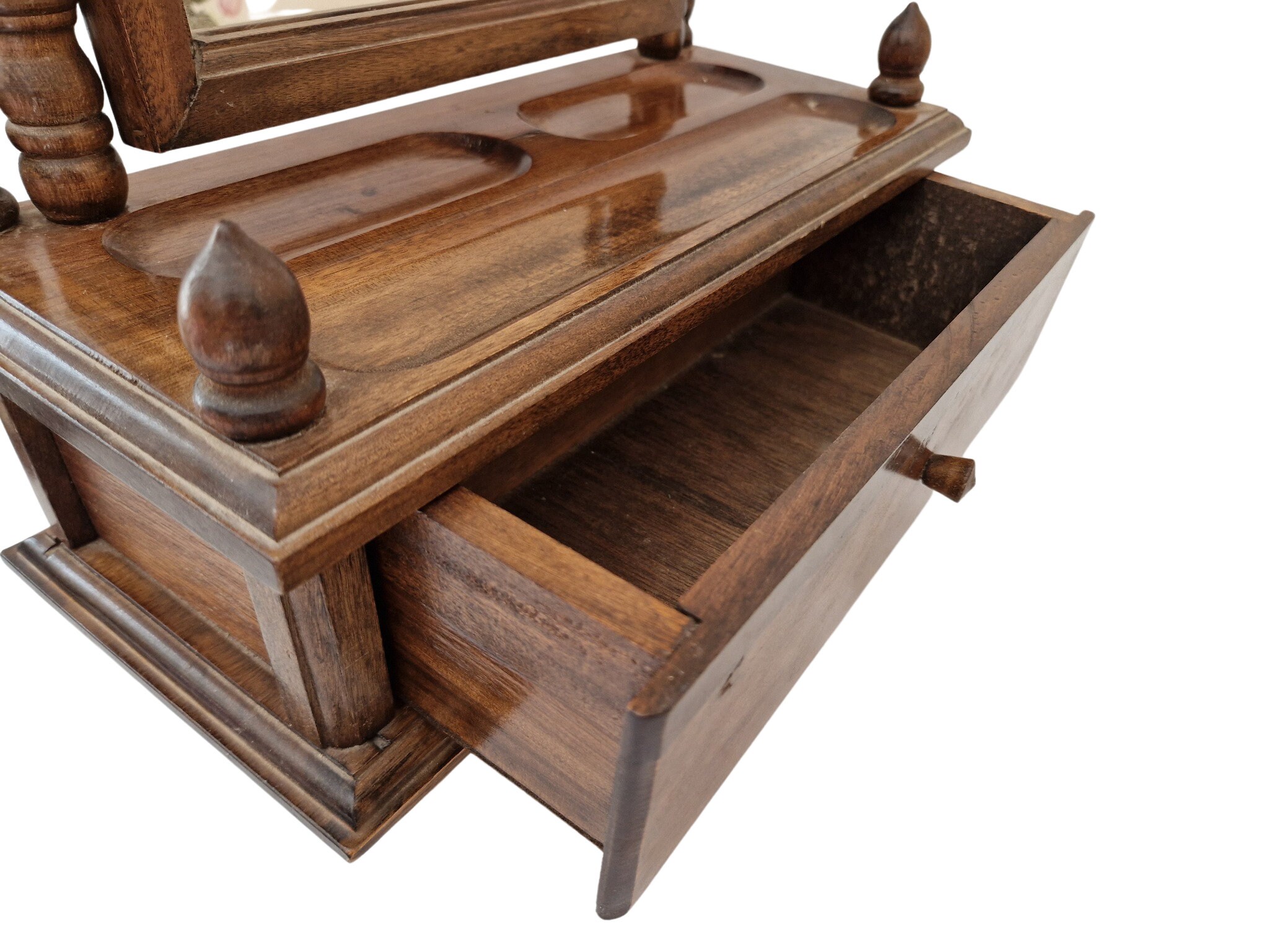 Wooden Vanity and Shaving Mirror on Stand with Drawer and Valet Tray