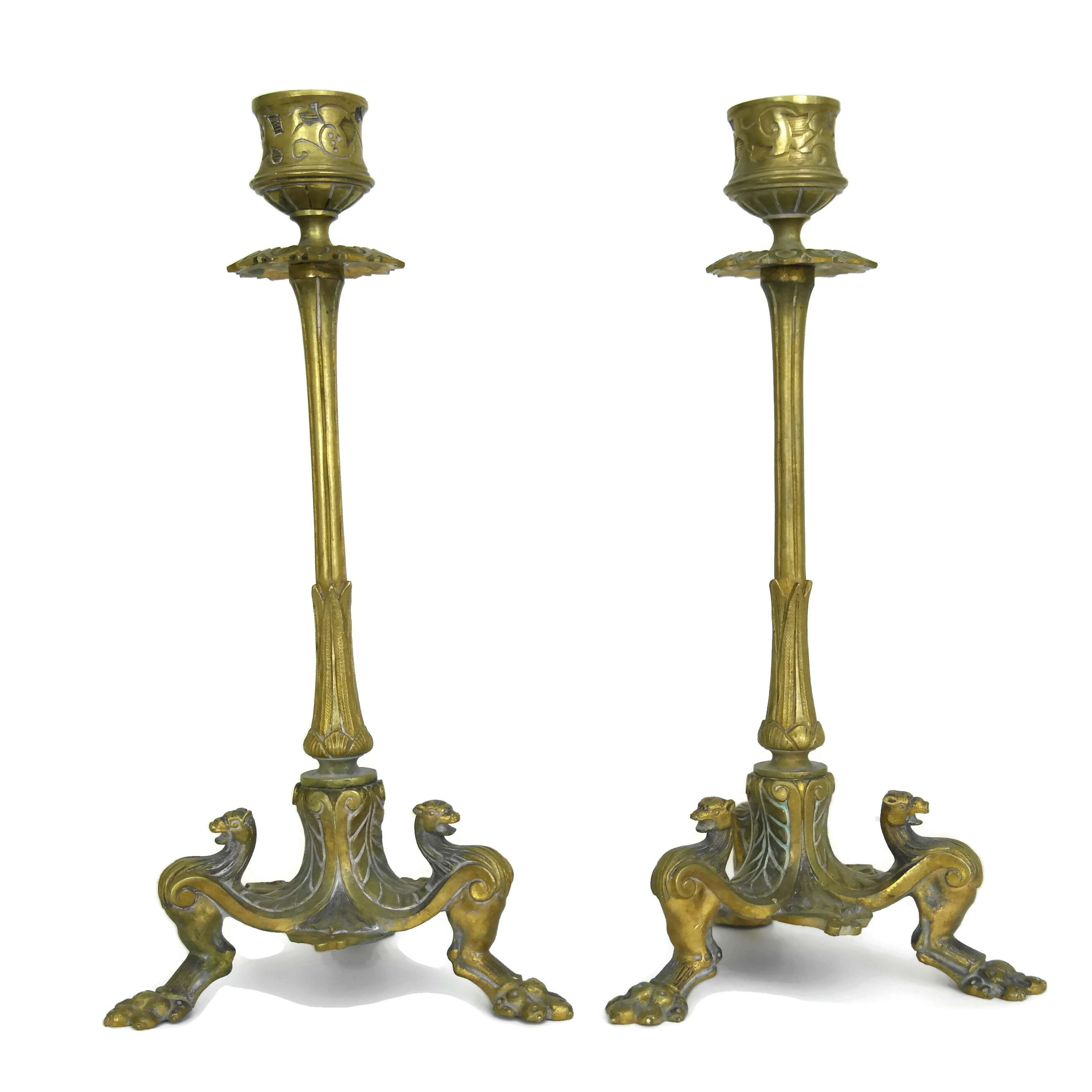 19th Century French Bronze Candlestick Holders