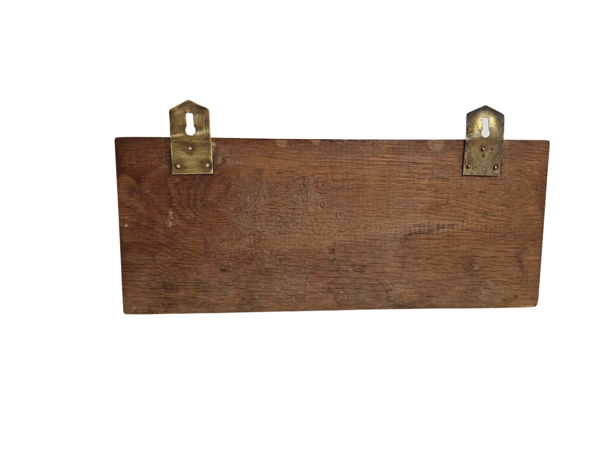Antique French Oak and Brass Pipe Rack, Art Nouveau Wooden Wall Hanging