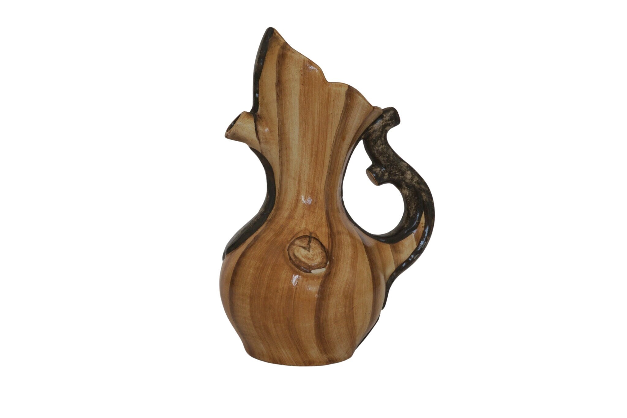Faux Wood Ceramic Cerart Pitcher, Vintage Monaco Jug