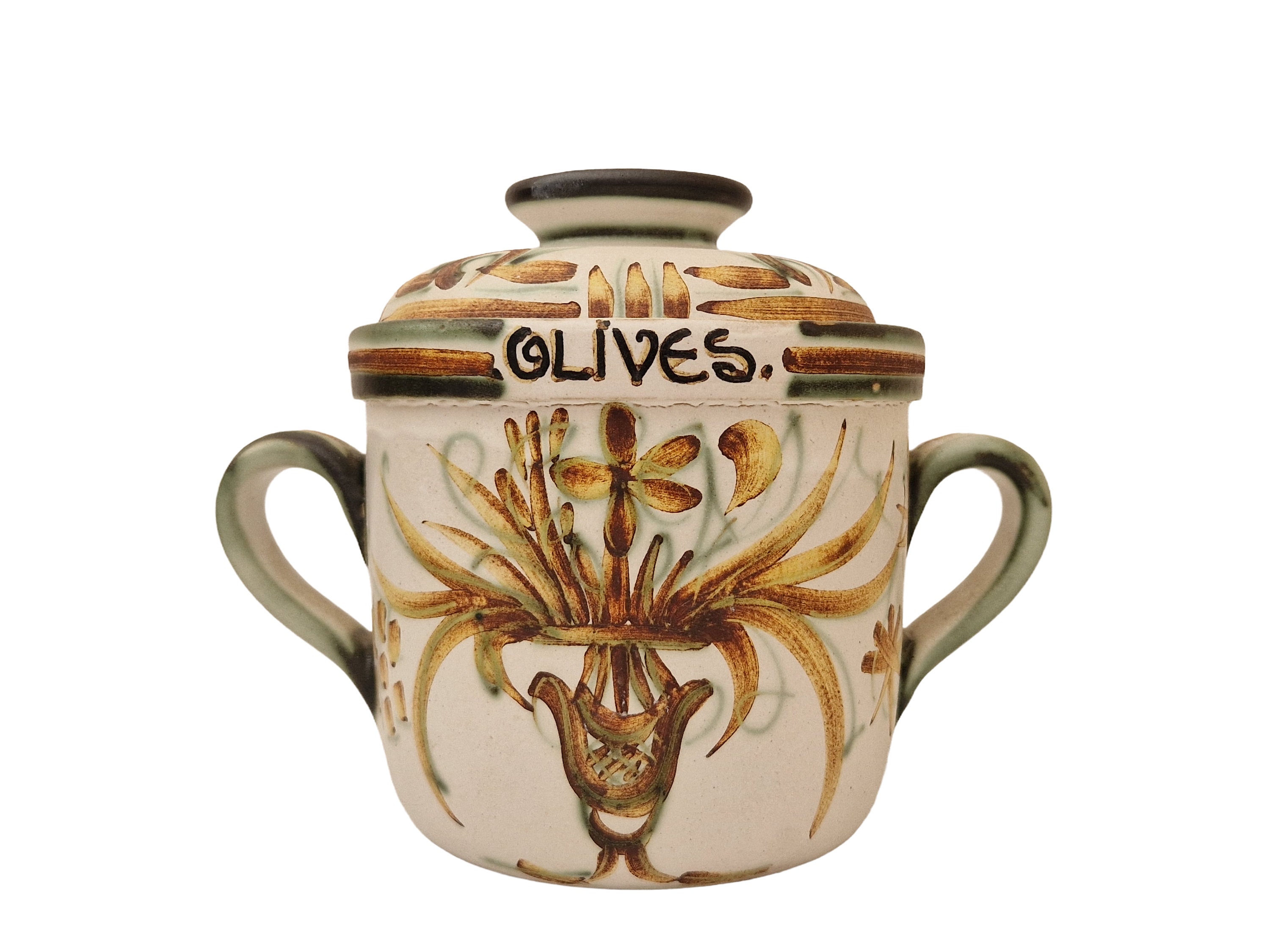 Keraluc Quimper Ceramic Olive Jar, French Mid Century Hand Painted