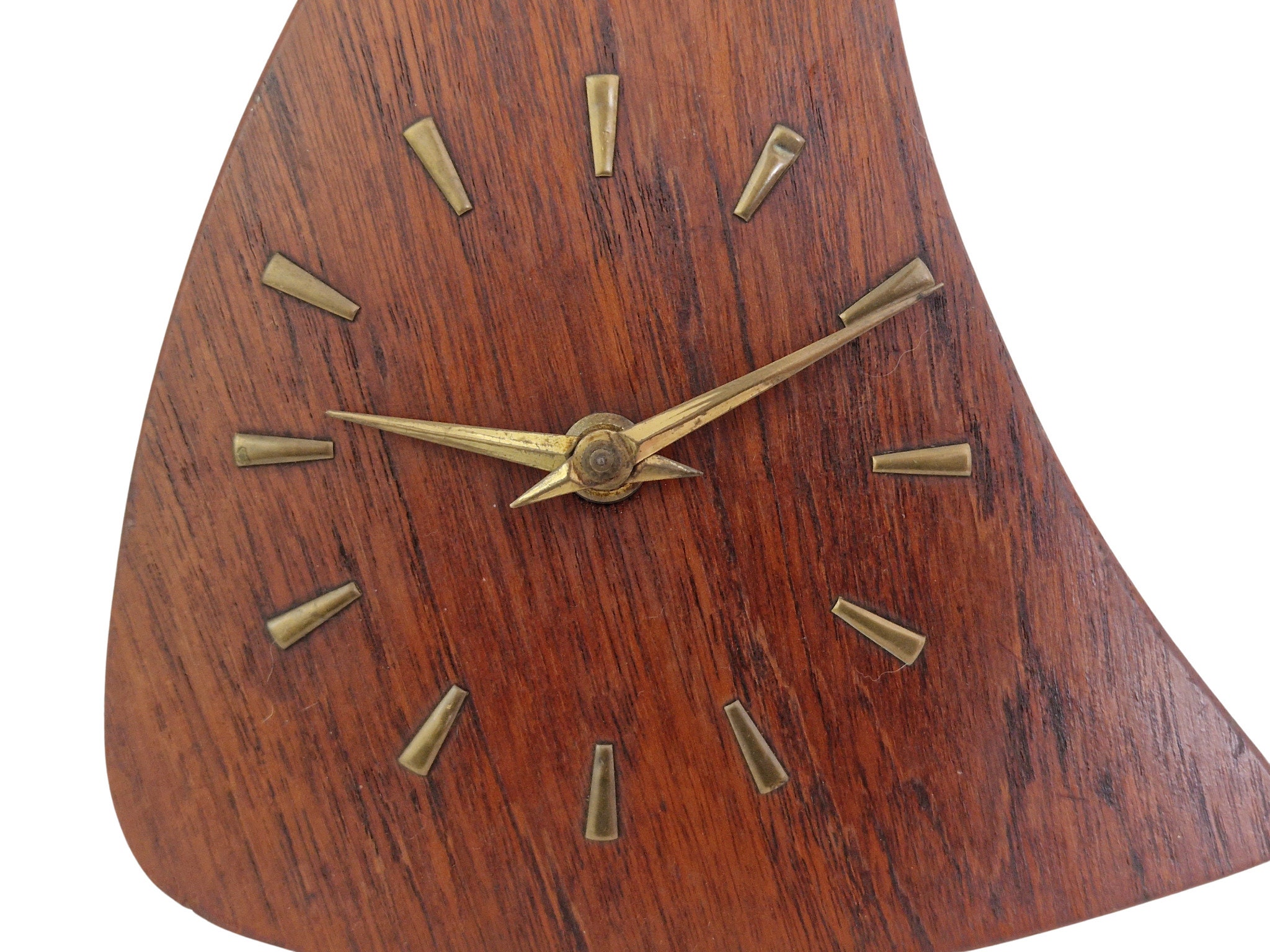 Mid Century Modern Teak and Brass Tabletop Clock
