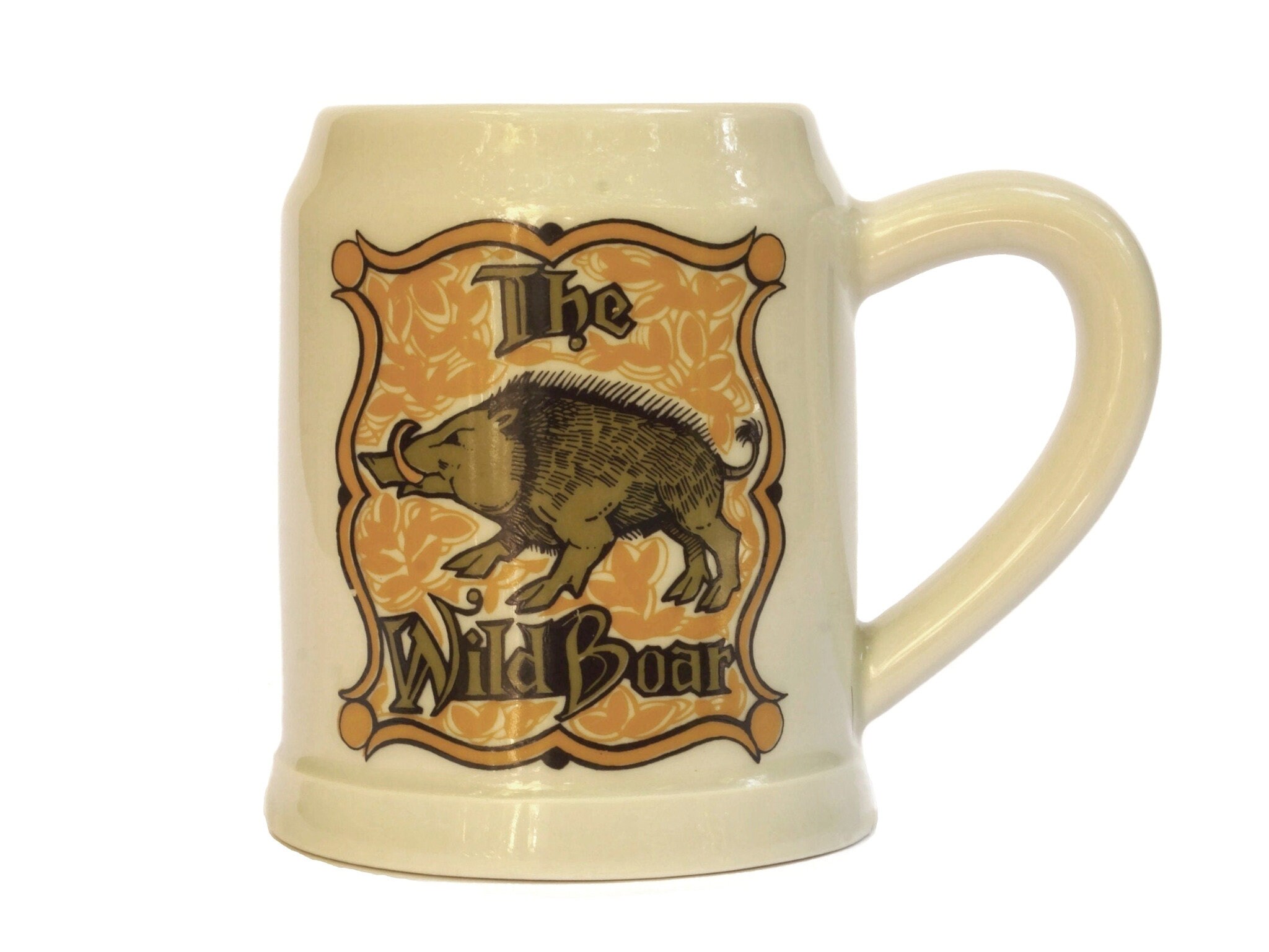 Porcelain Beer Stein Mugs with Pub Signs, Set of 6 French Pillivuyt