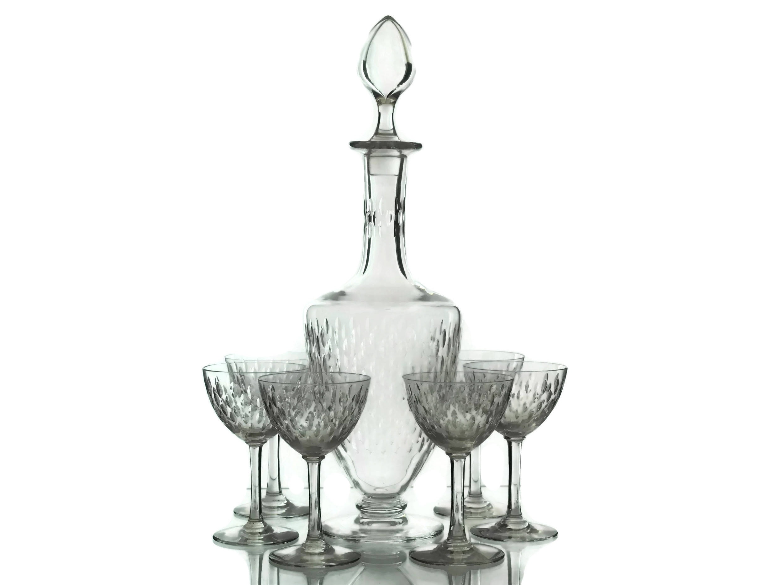 Vintage Baccarat Crystal Decanter and Sherry Glass Set in PARIS MARENGO