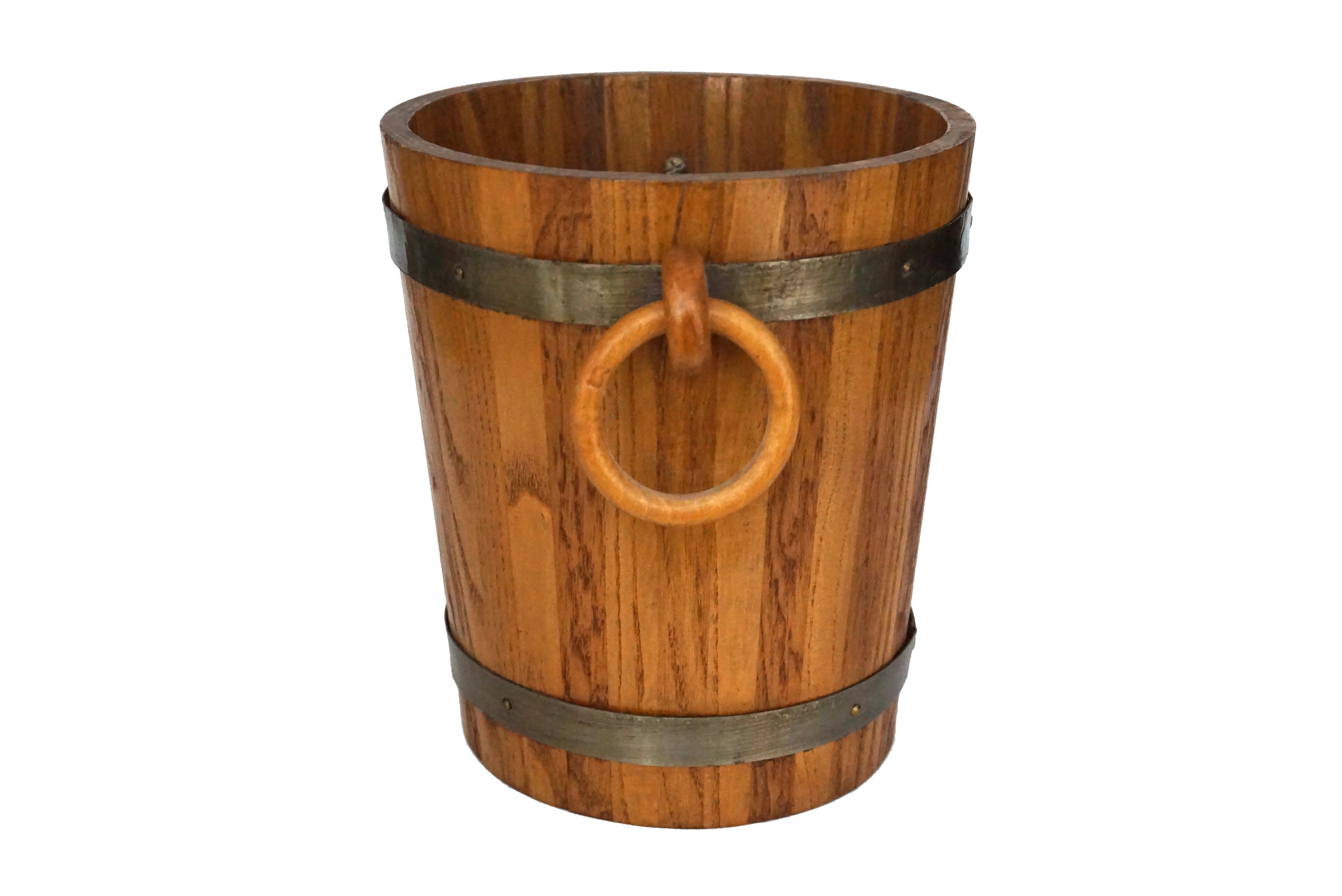 Wooden Oak Barrel Ice Bucket, Vintage French Champagne and Wine Bottle