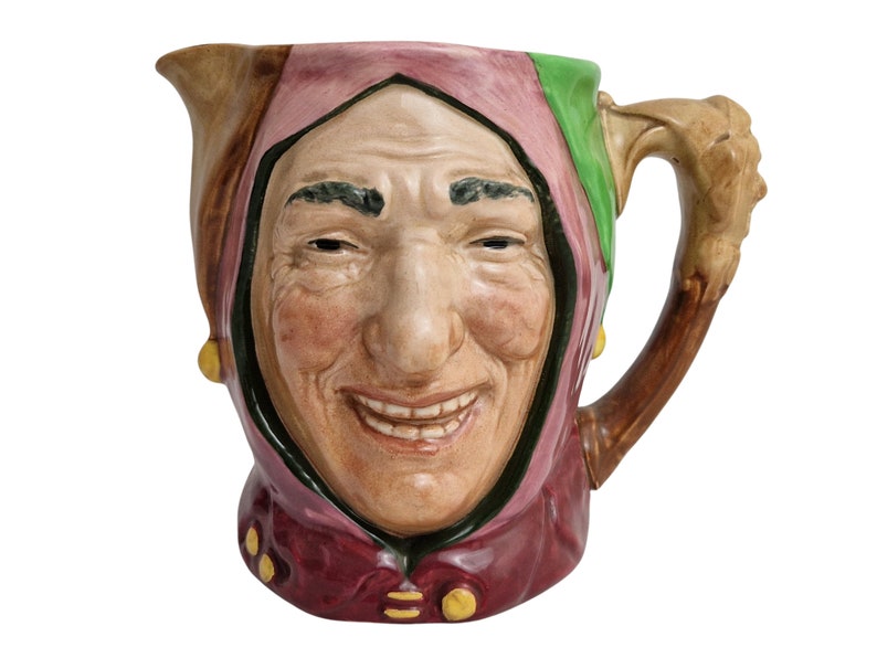 Touchstone Court Jester Pitcher by Royal Doulton, Vintage Majolica Figural Jug image 2