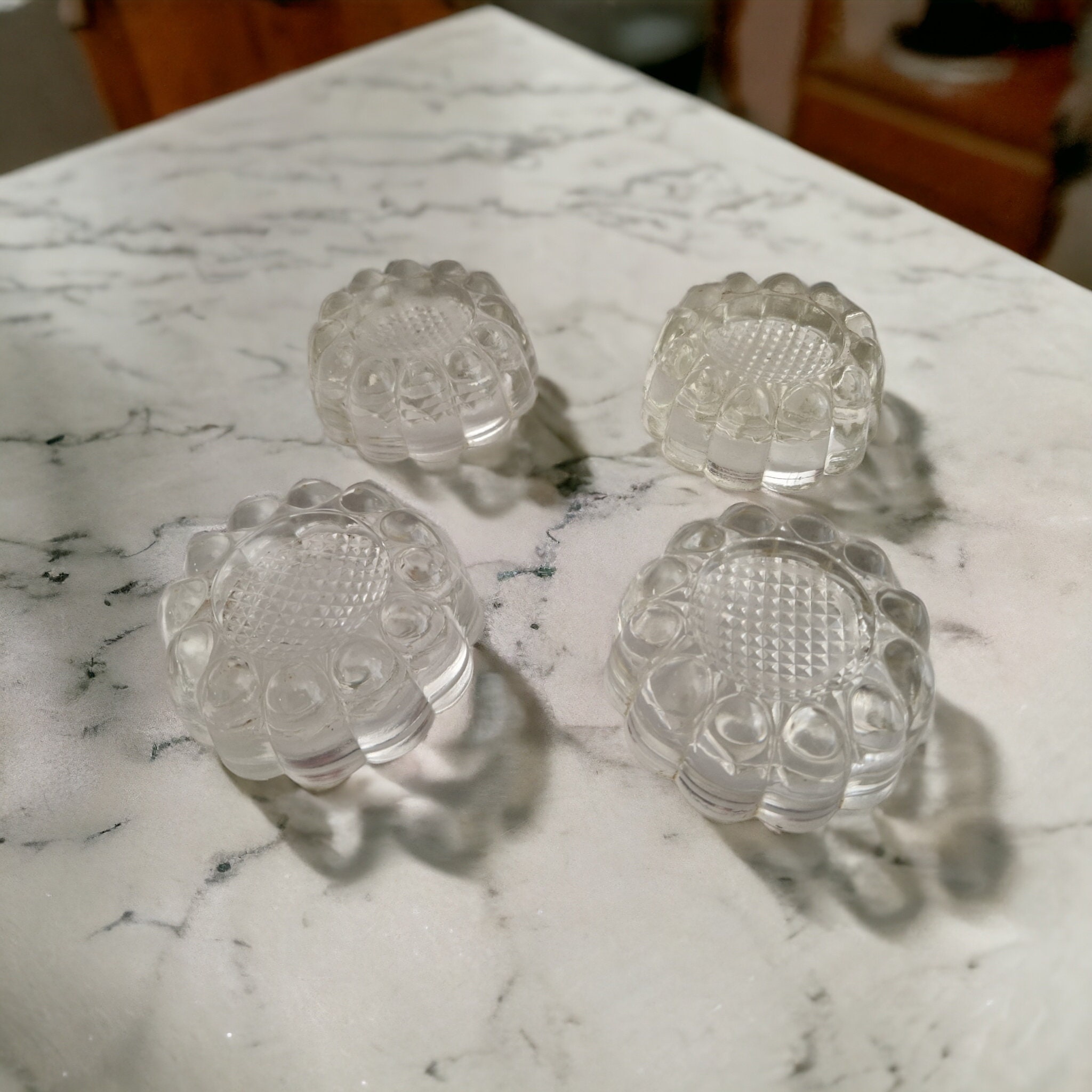 French Antique Glass Furniture Coasters, Large Table Leg Carpet Protectors