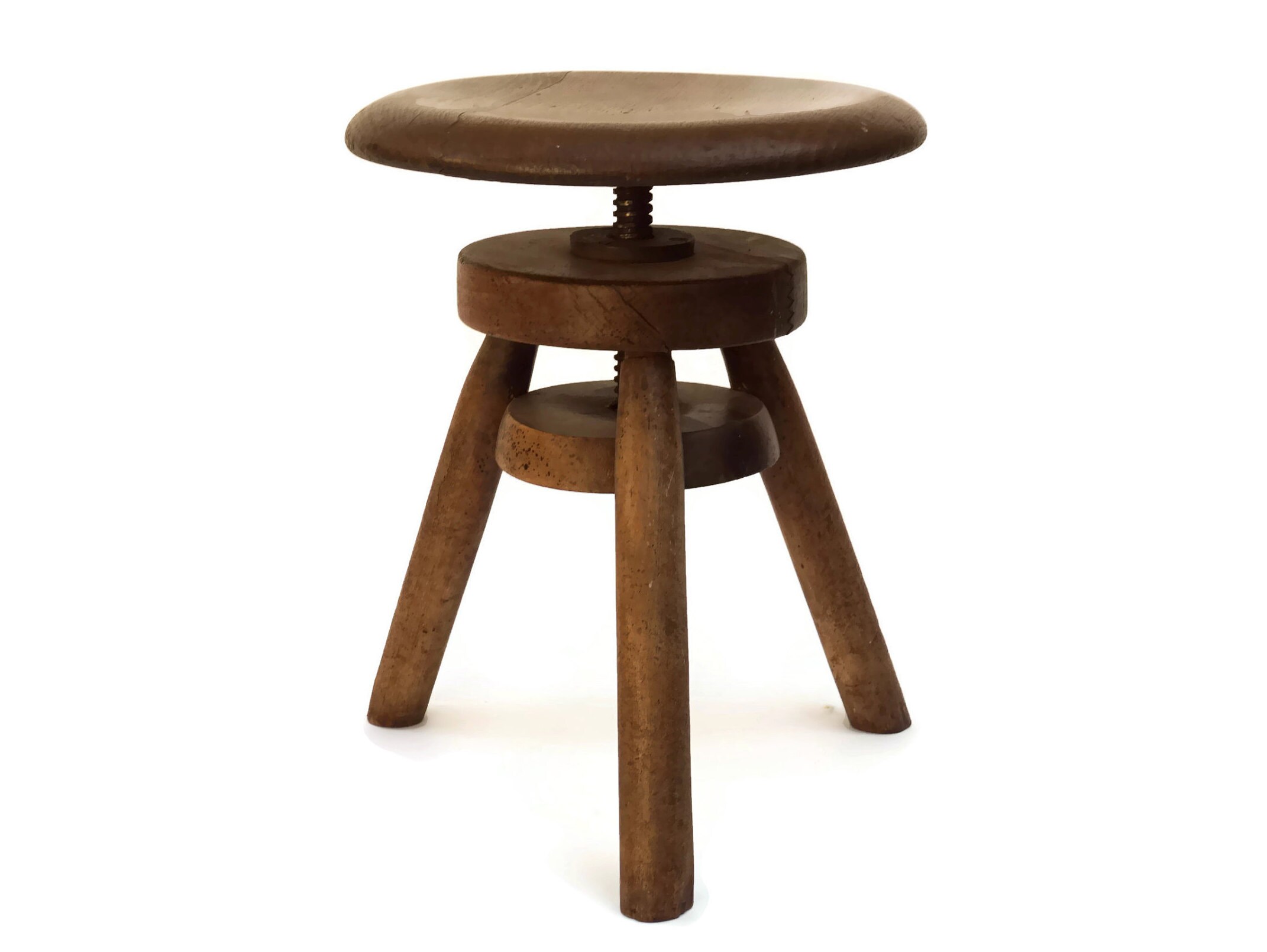 Antique Adjustable Wooden Piano Stool