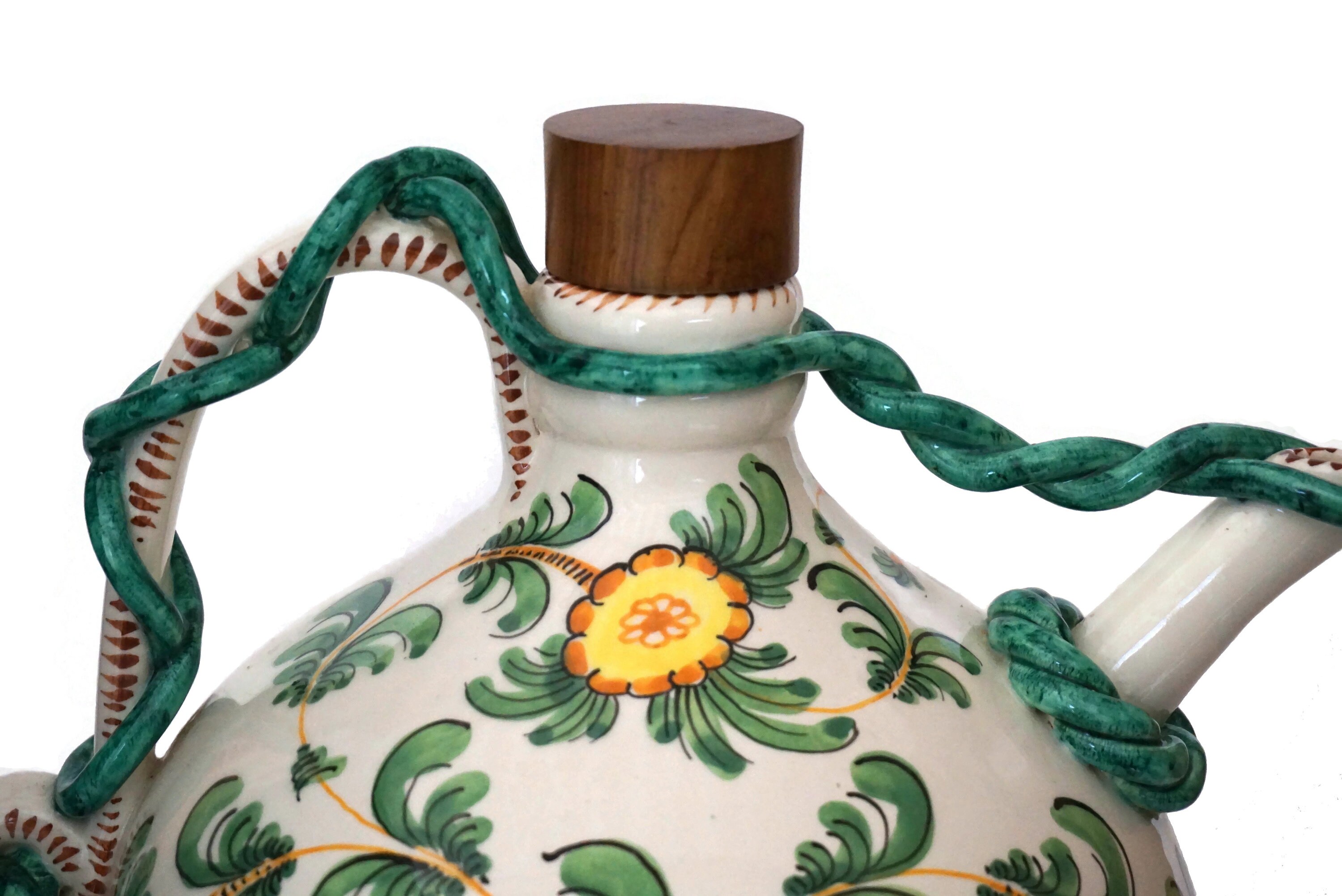 French Majolica Olive Oil Jug, Hand Painted Pottery, Mediterranean