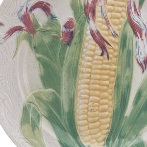 French Antique Majolica Plate with Corn Cob by Keller & Guerin St Clement, Ceramic Kitchen Wall Hanging Decor image 7