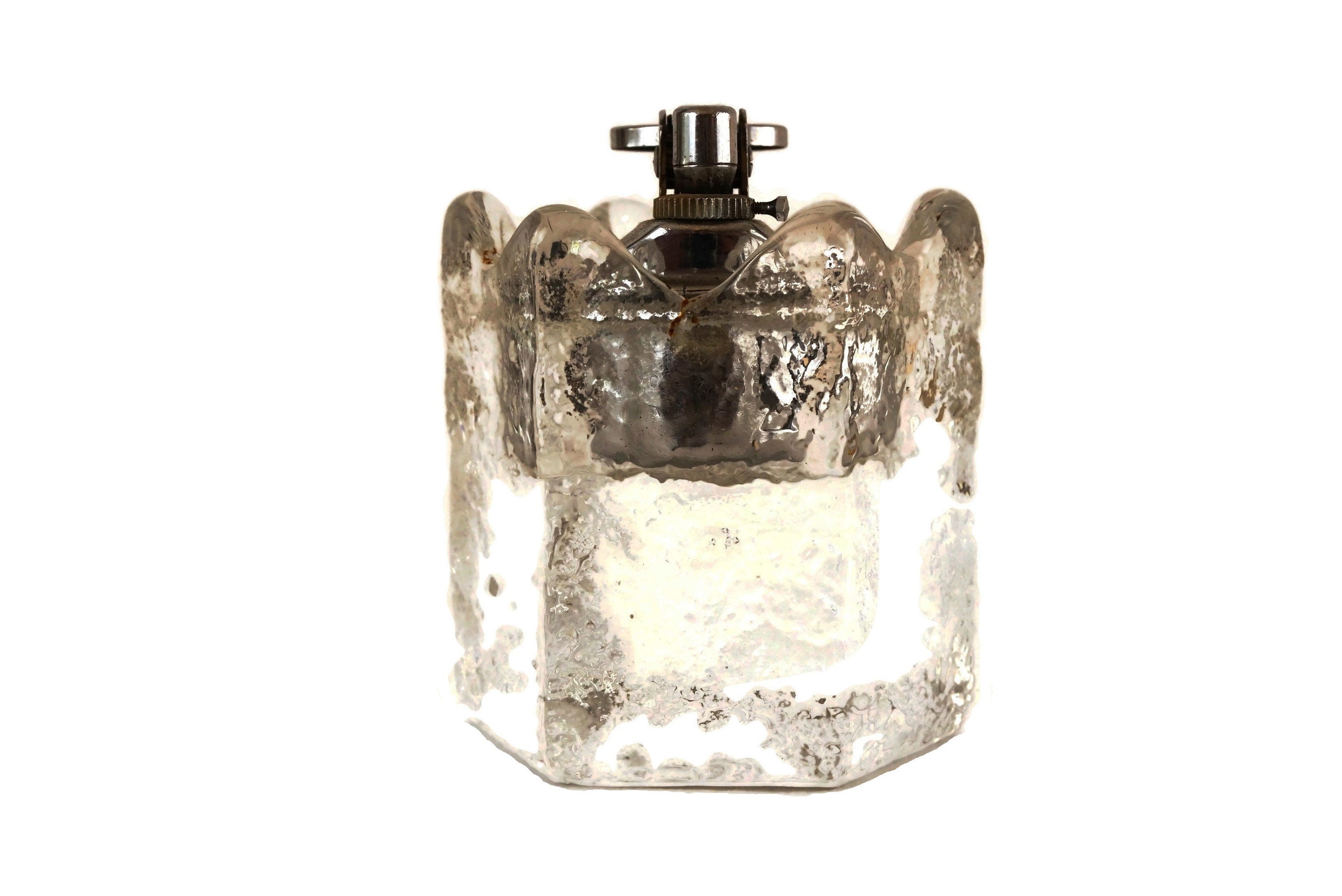 Vintage Genuine Rock Crystal Lighter, Japanese Retro Ice Cube Glass Table Lighter, Scandinavian