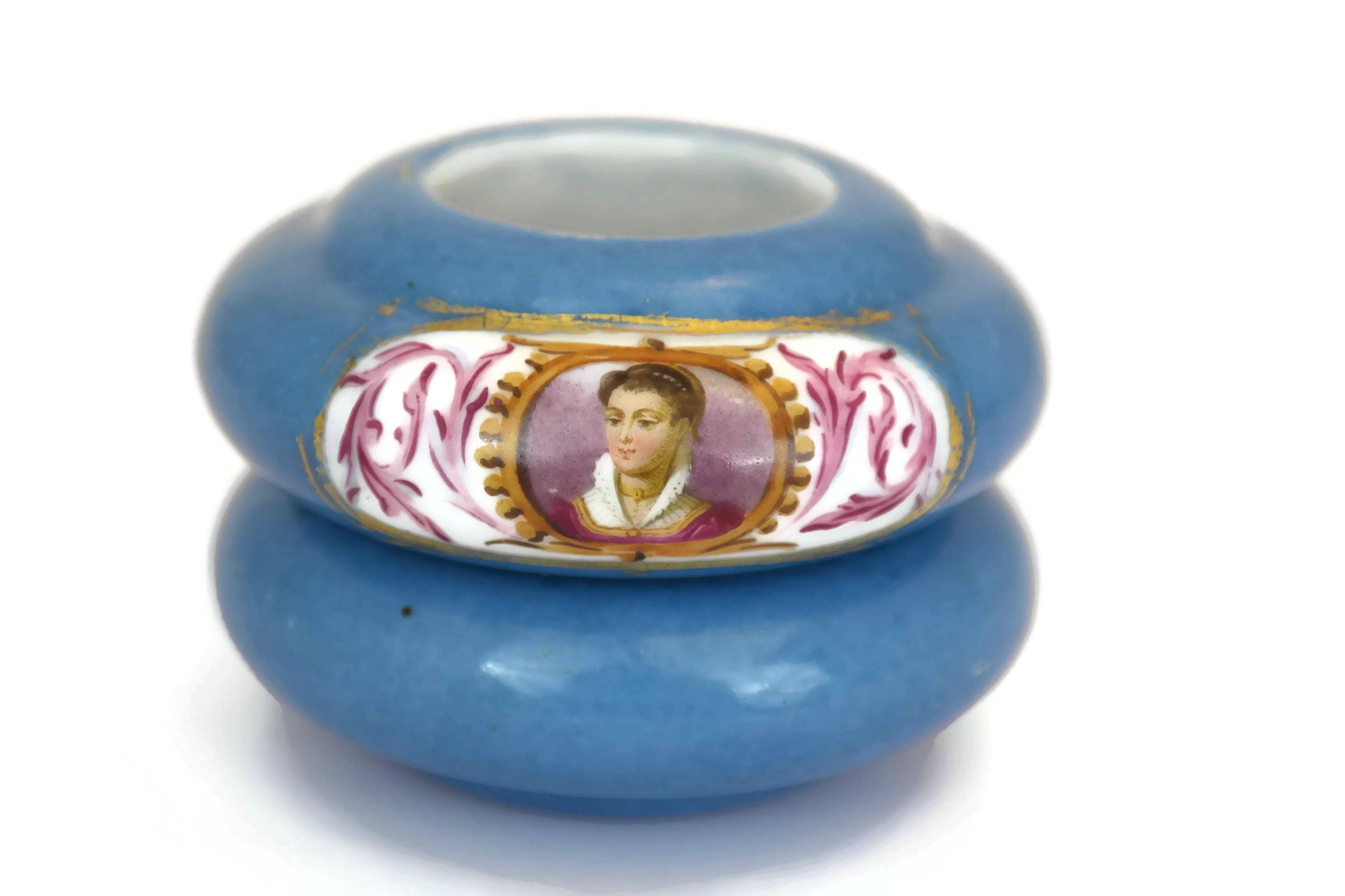 Antique Oil Lamp Rings. Hand Painted French Porcelain Women Portraits