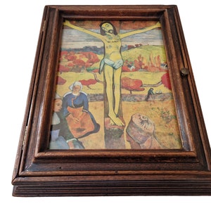 French Wooden Key Holder Cabinet with Paul Gauguin Art Print