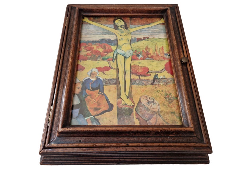 French Wooden Key Holder Cabinet with Paul Gauguin Art Print