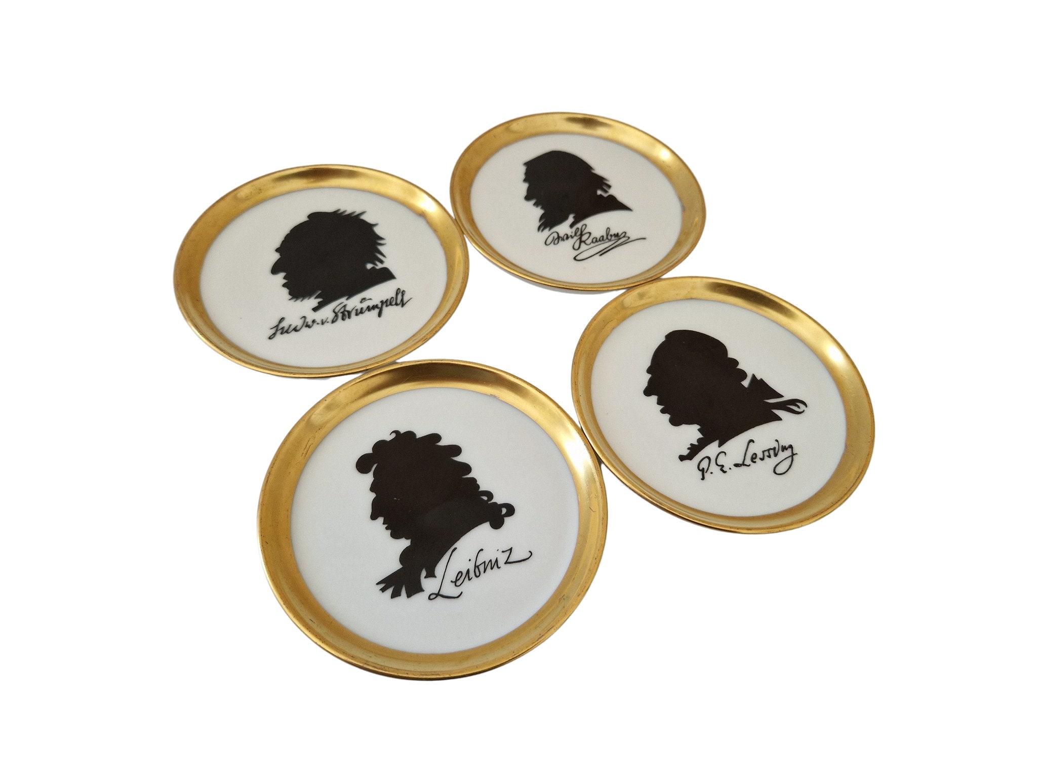 Furstenberg Porcelain Drink Coasters with German Philosopher Silhouette