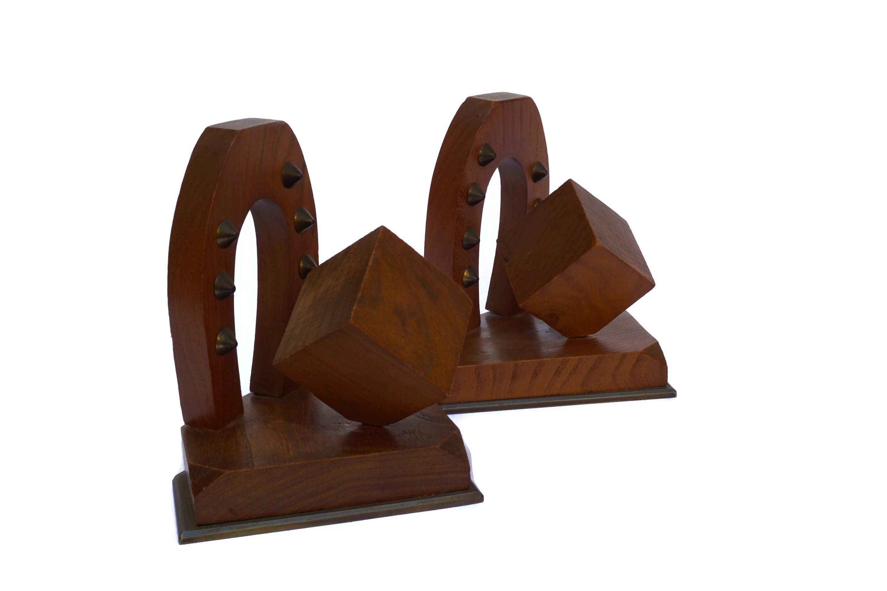 Art Deco Horse Shoe Bookends, Hand Carved Wood and Bronze