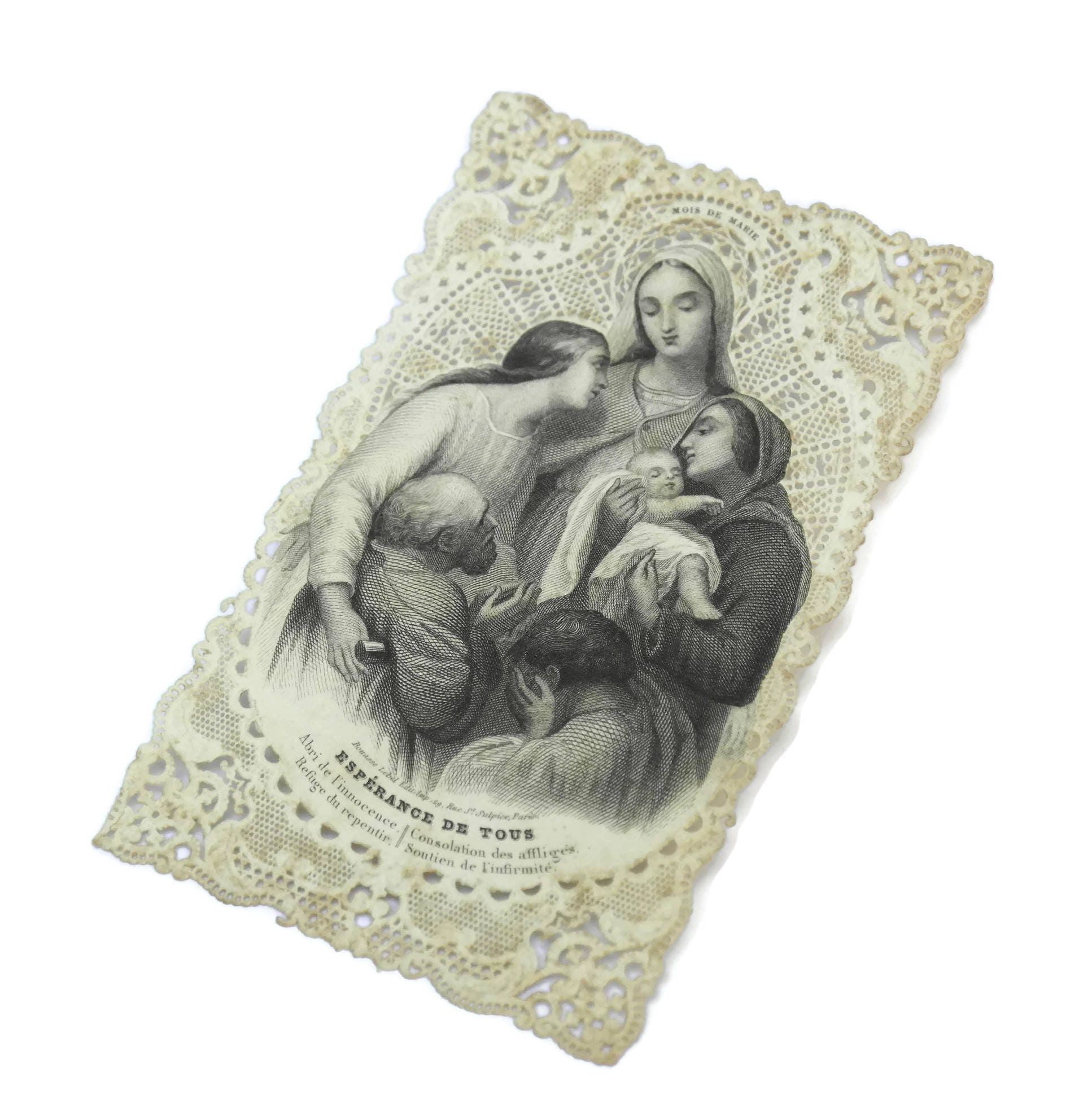 Antique French Holy Card. 19th Century Prayer Card