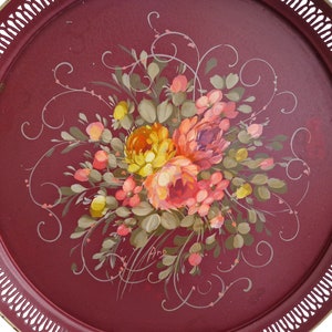 Tole Tray with Hand Painted Rose Flowers