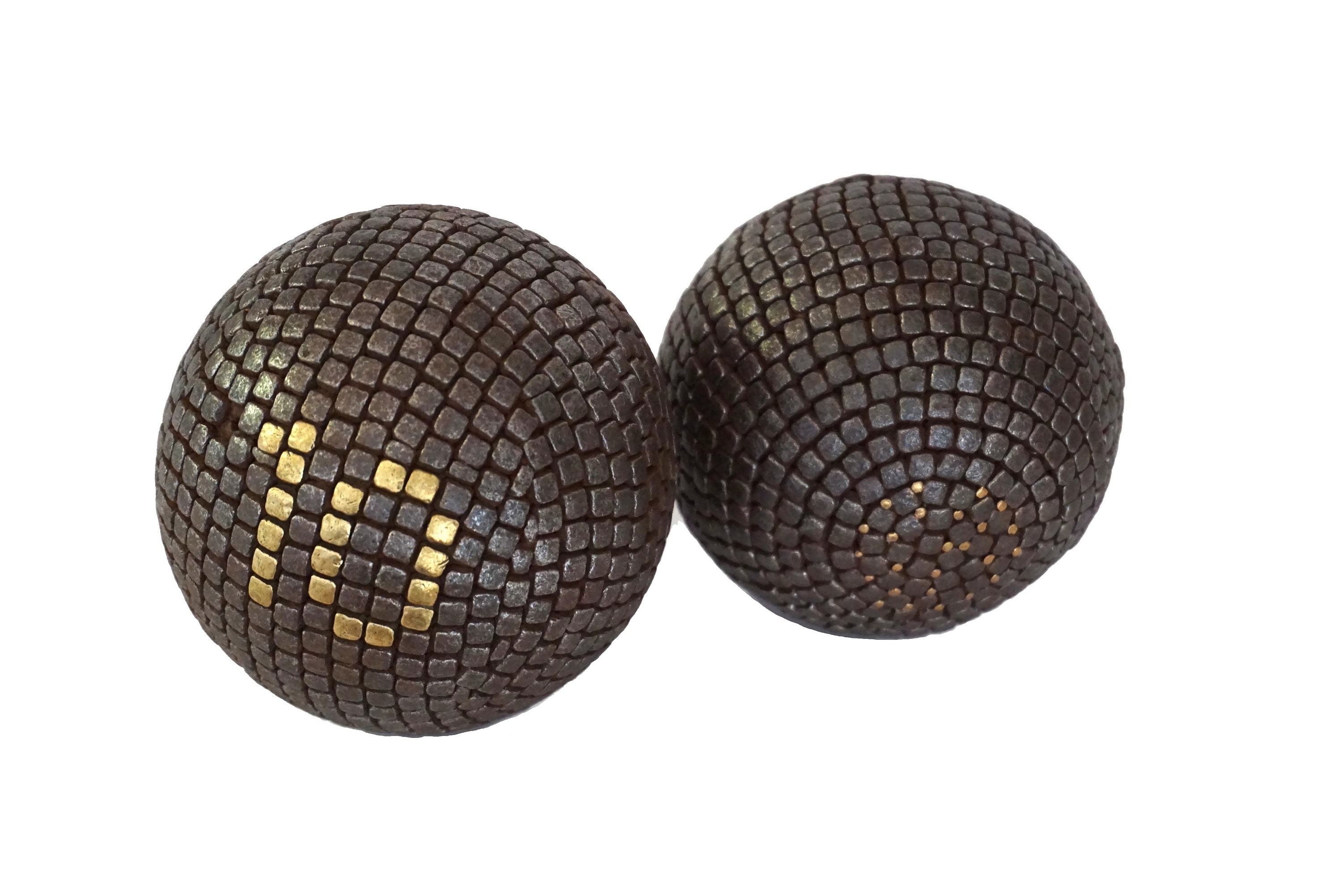 French Antique Petanque Bowling Balls with Nail Studs and Number