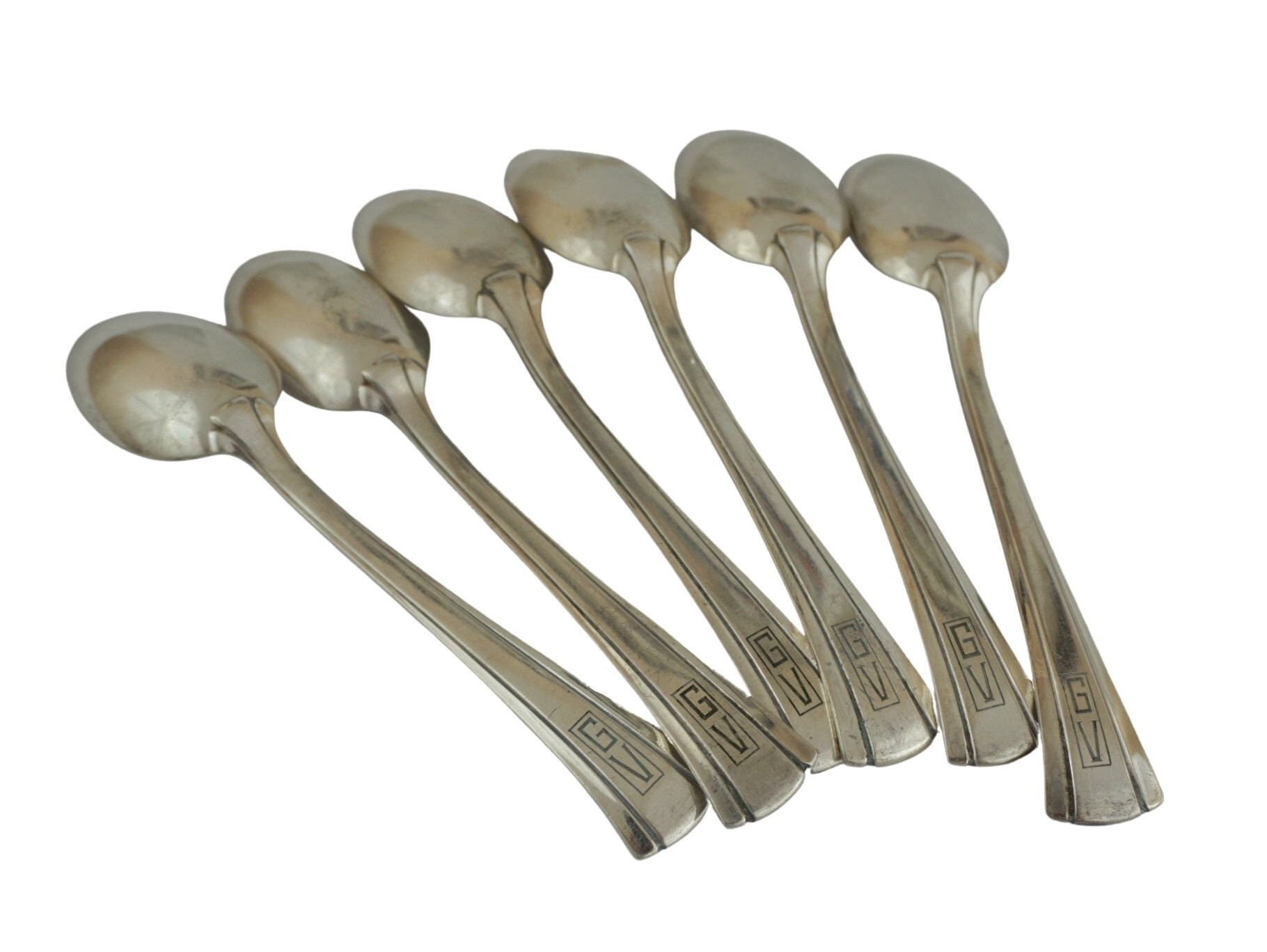 French Silver Plated Tea Spoon Set with GV engraved Monogram Initials