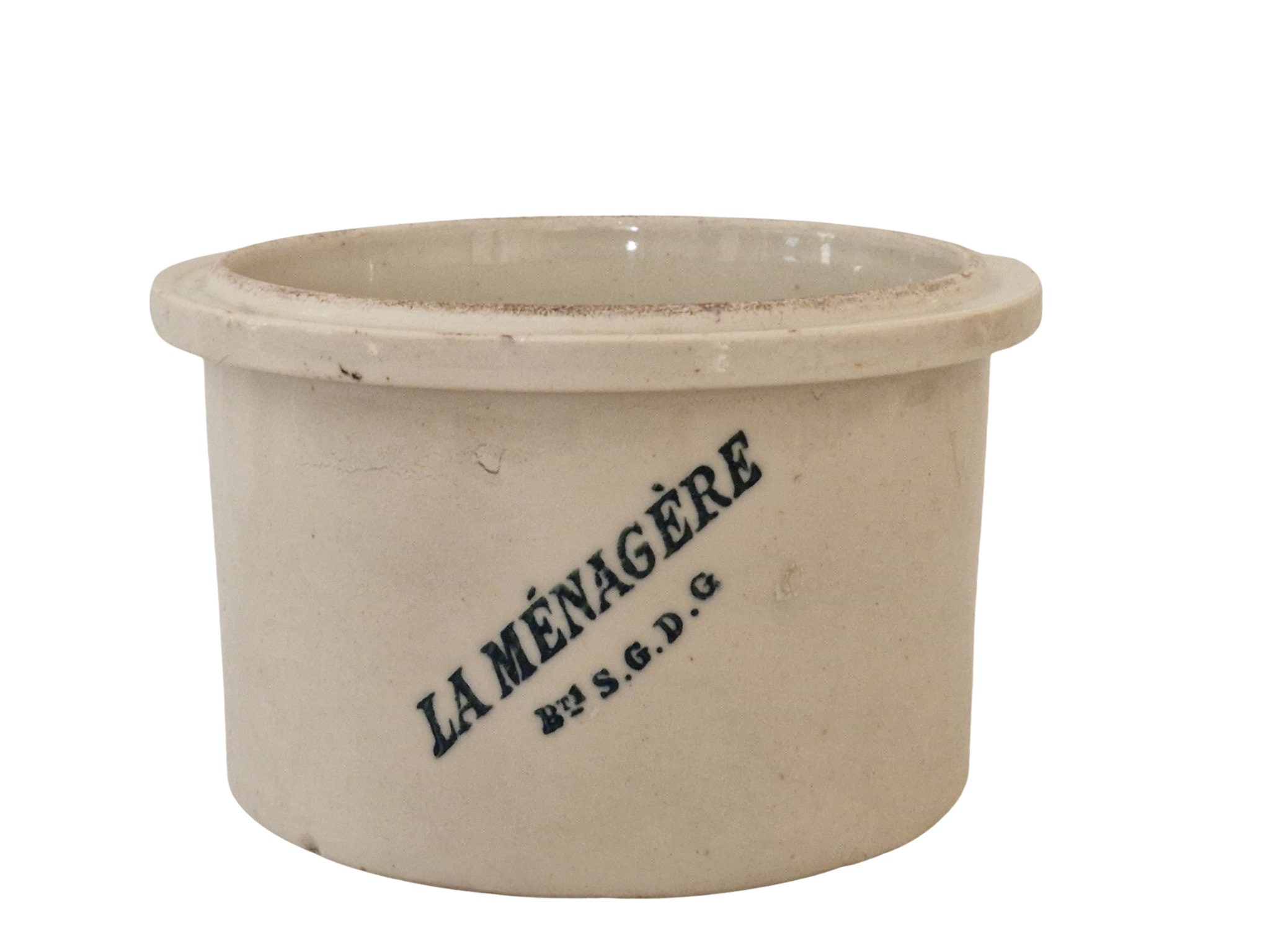 Antique French Stoneware Confit Pot, Conserve Pot Crock La Ménagère, Rustic Stoneware Utensil Holder