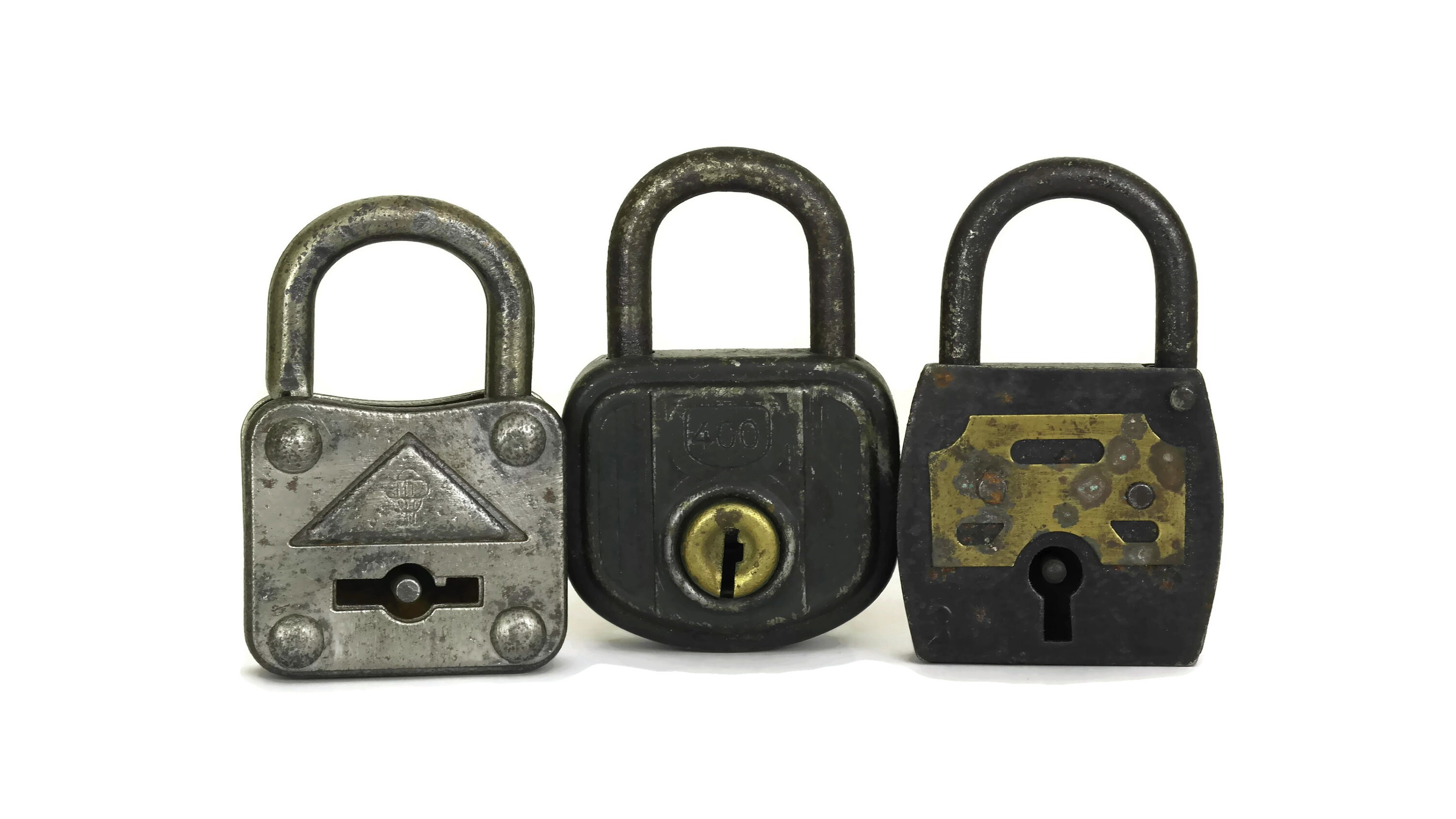 French Antique Lock and Key, Set of 3 Old Padlocks
