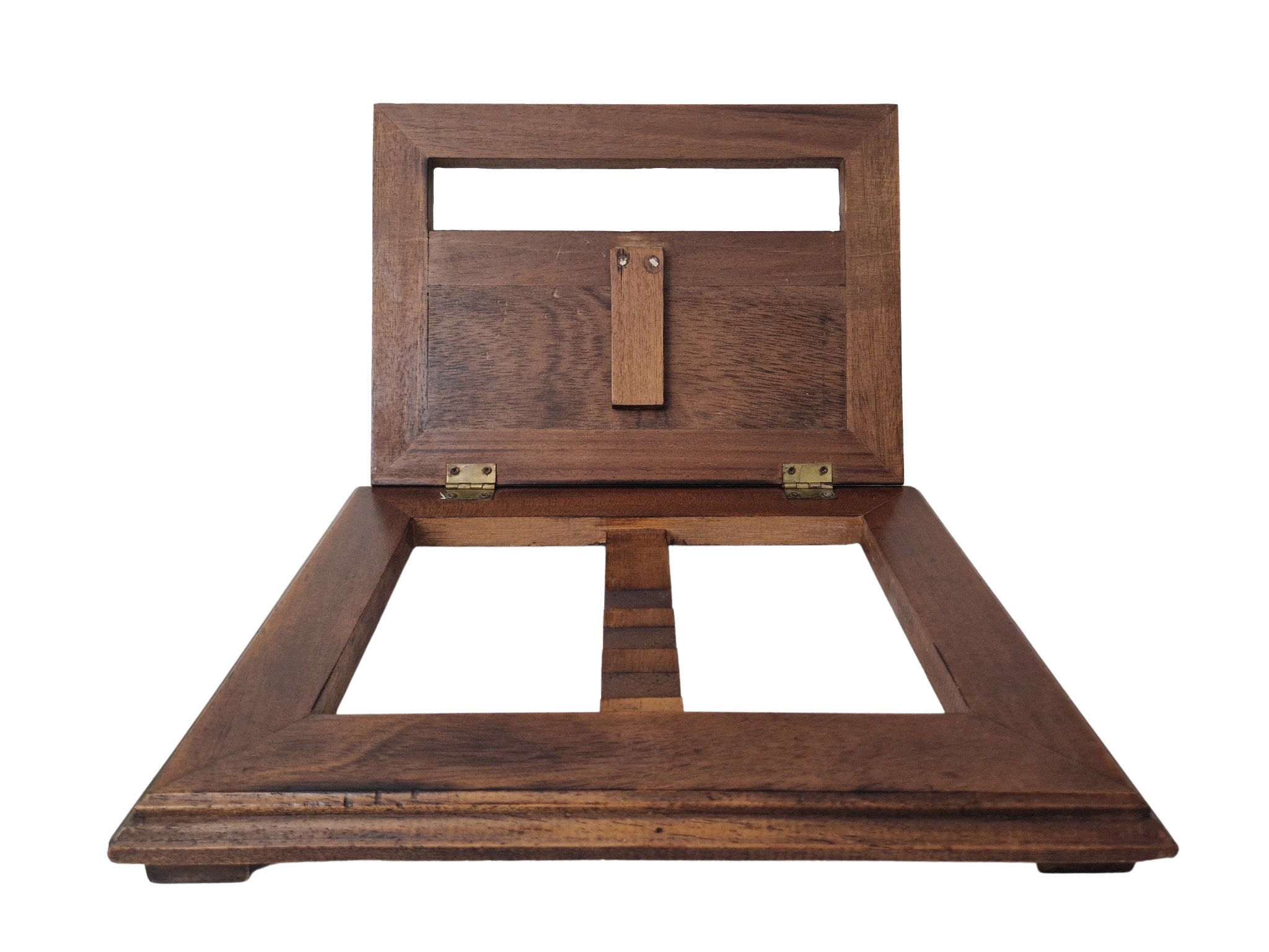 Wooden Book Display Stand, Vintage French Wood and Brass Folding Easel