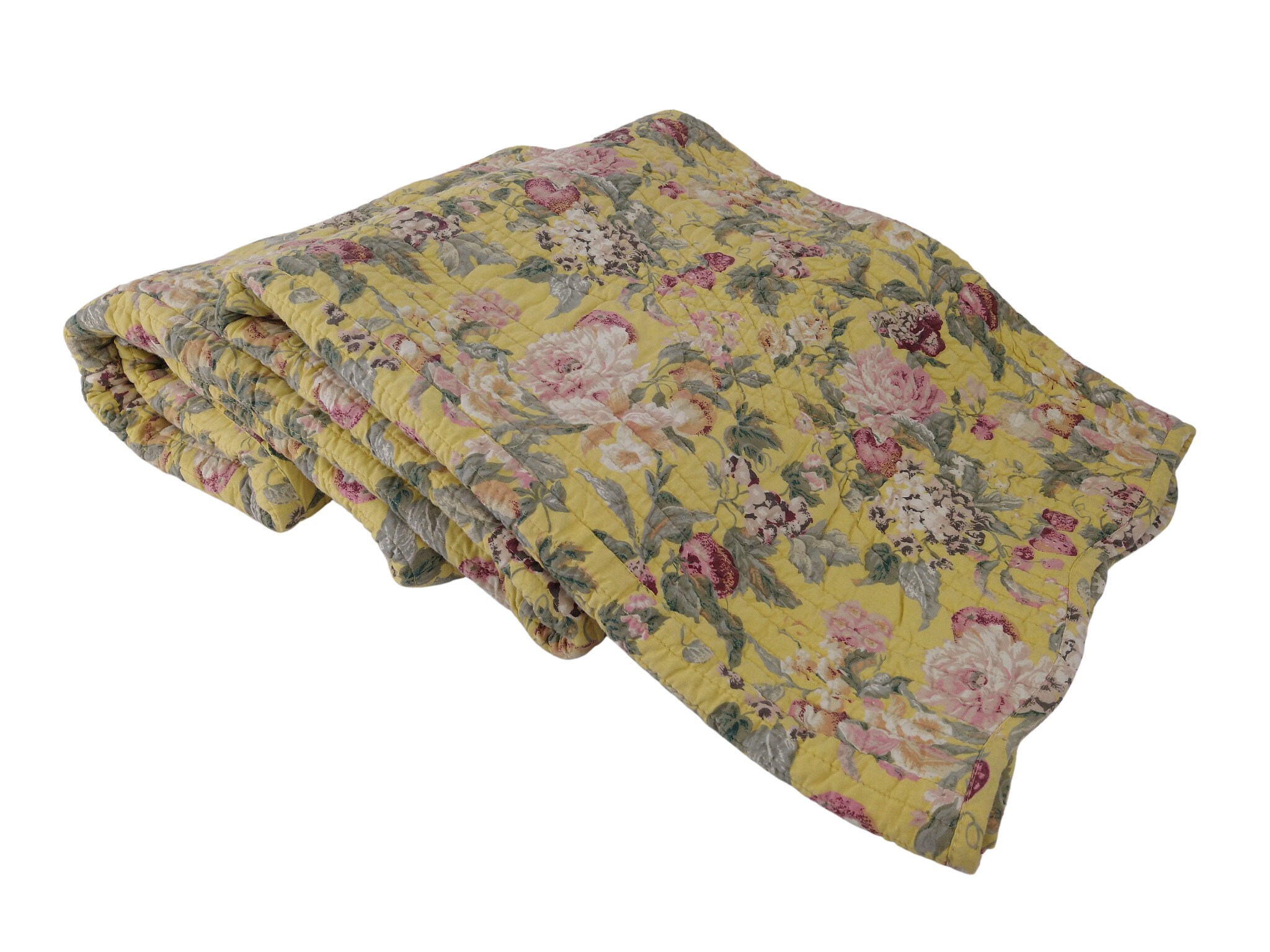 Vintage French Quilt with Rose Printed Cotton, Shabby French Chic