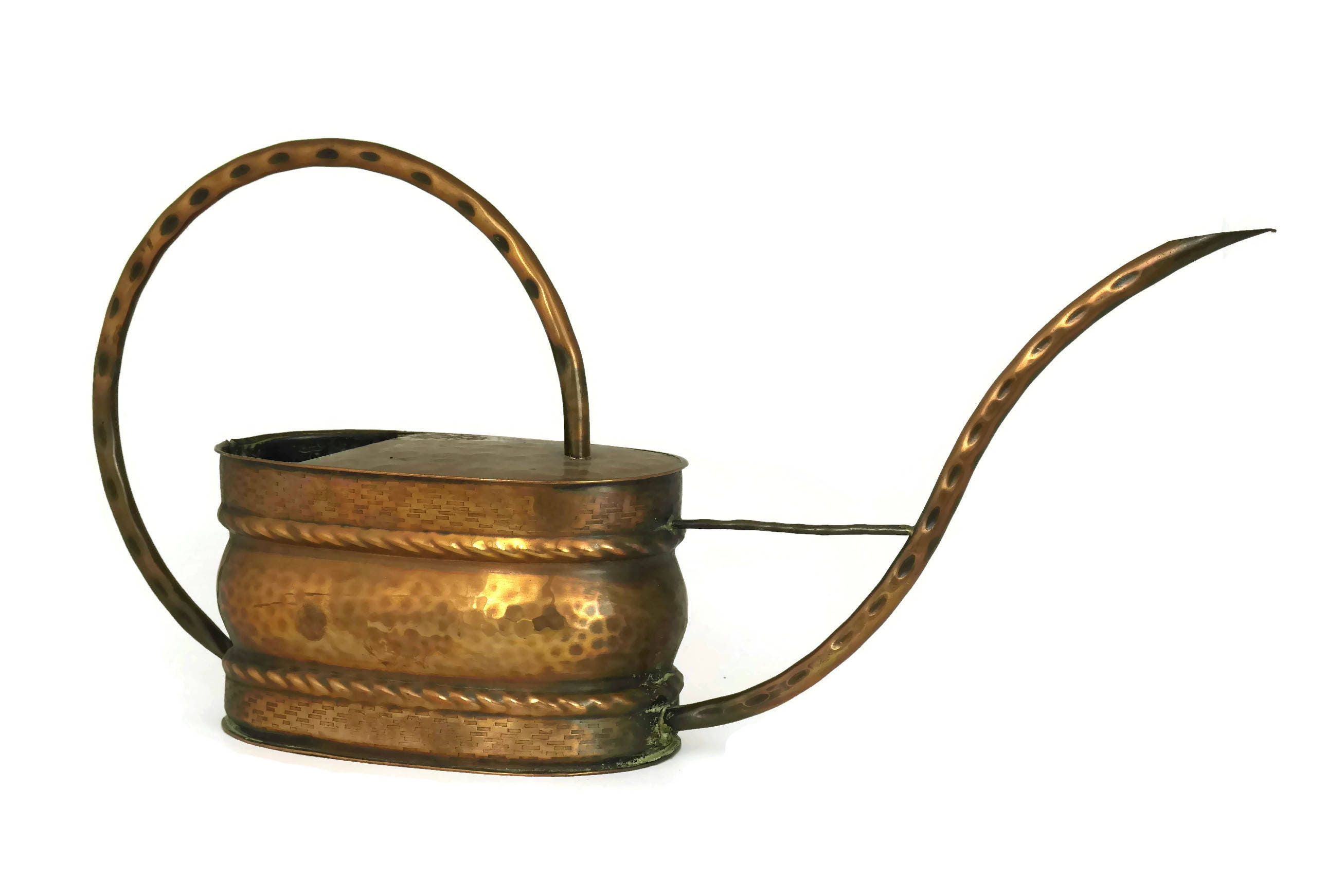 French Copper Watering Can For Indoor Plants. Antique Rustic Metal