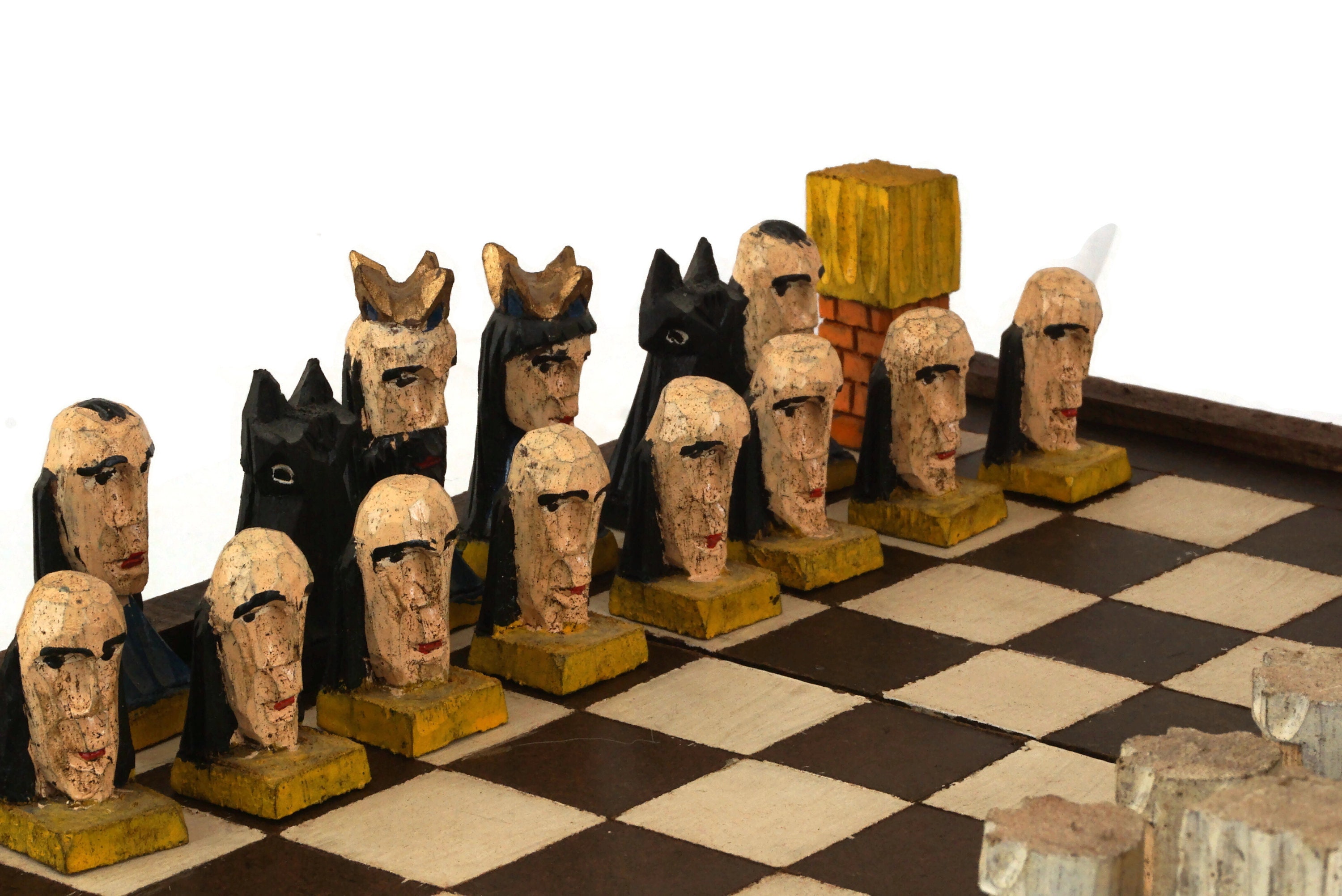 Hand Carved Wooden Chess Set with Folding Board, French Chess Pieces in