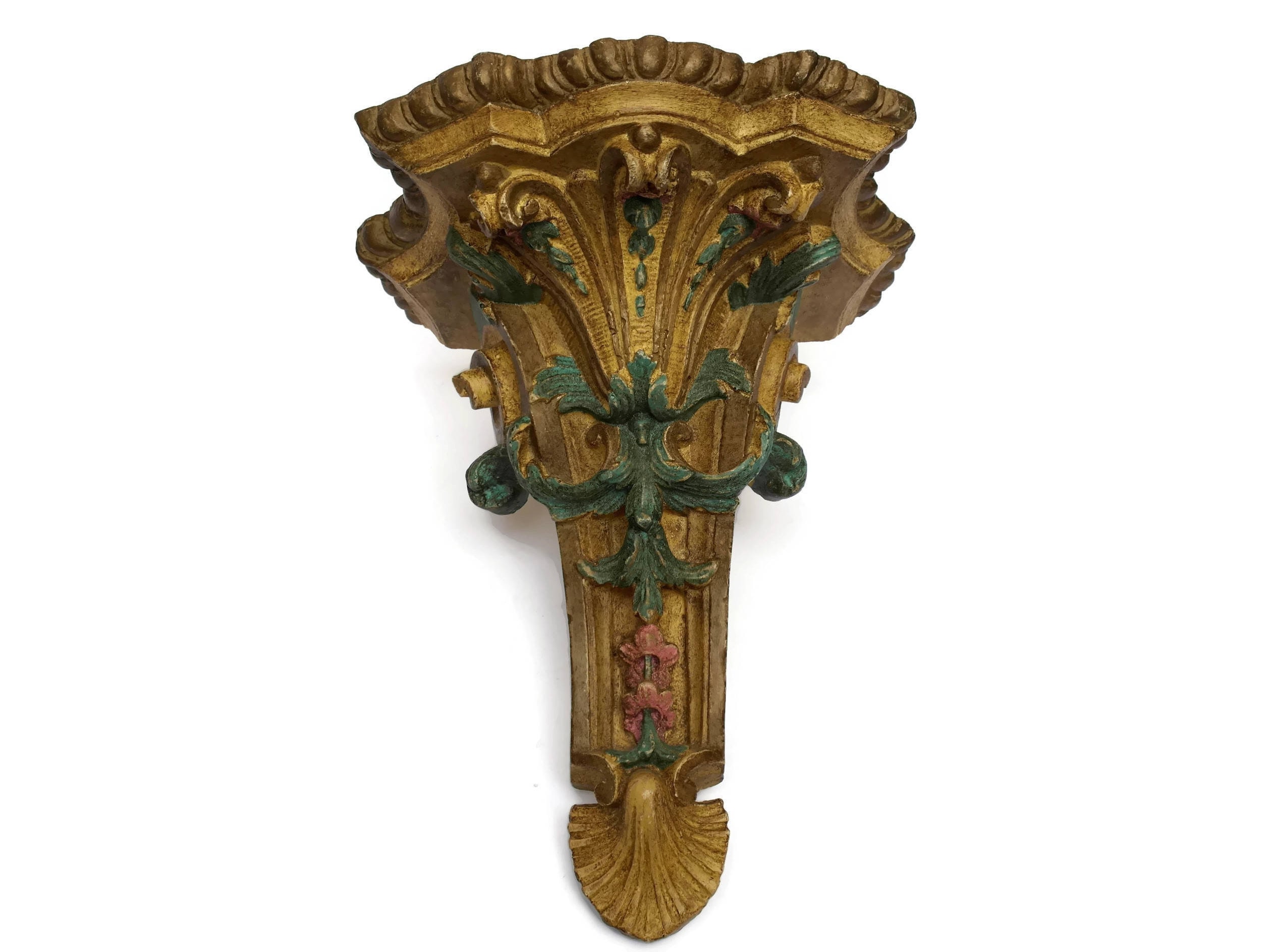 Antique Wall Console Shelf. Virgin Mary Statue Display Stand.