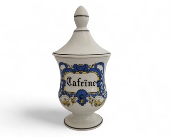 Limoges Porcelain Caffeine Apothecary Jar, Vintage Ceramic Pharmacy Canister, Coffee Lover Gift