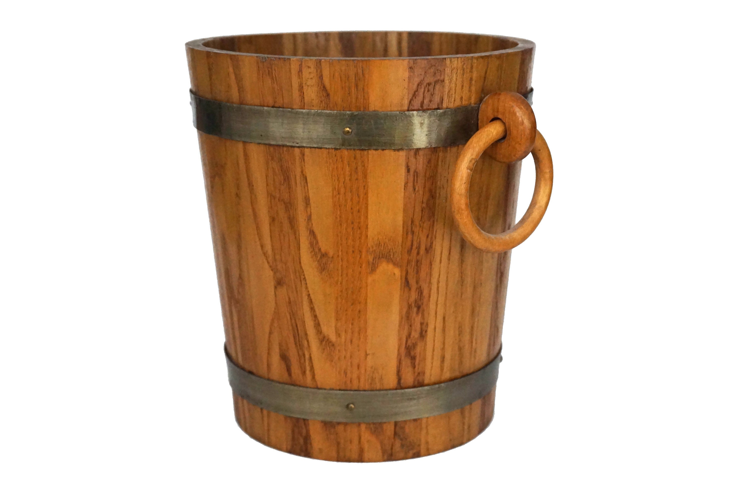 Wooden Oak Barrel Ice Bucket, Vintage French Champagne and Wine Bottle