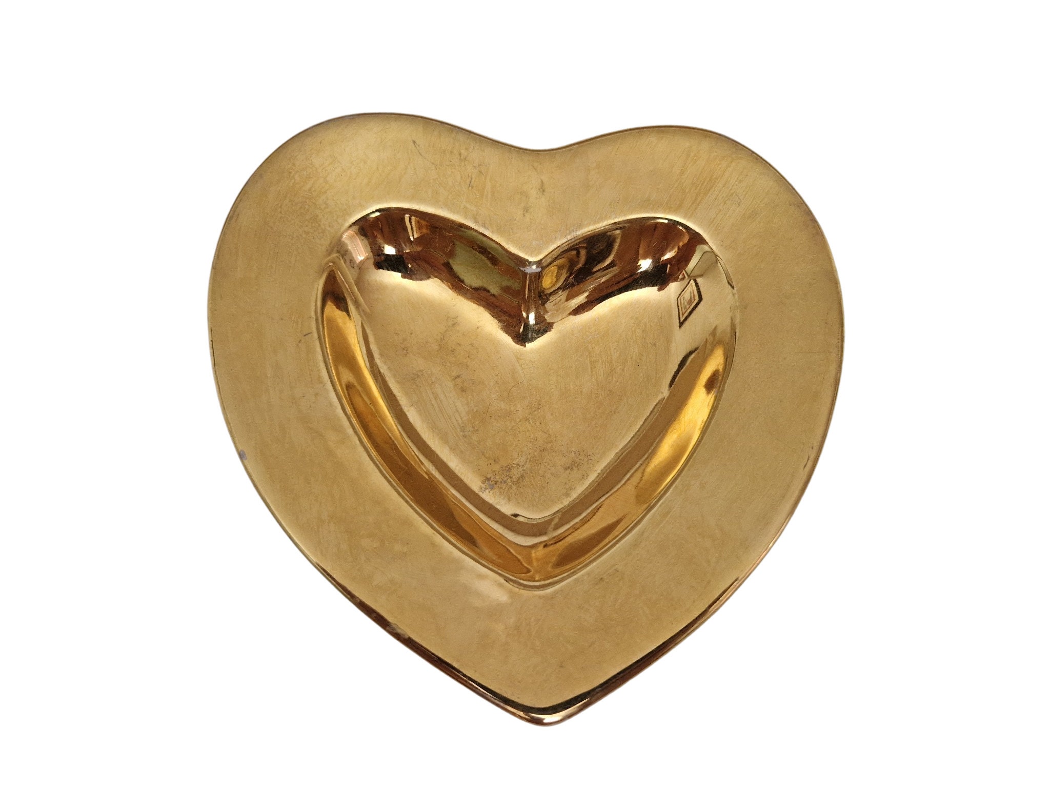 Mid Century Christian Dior Gold Heart Ring Dish, French Ceramic Jewelry