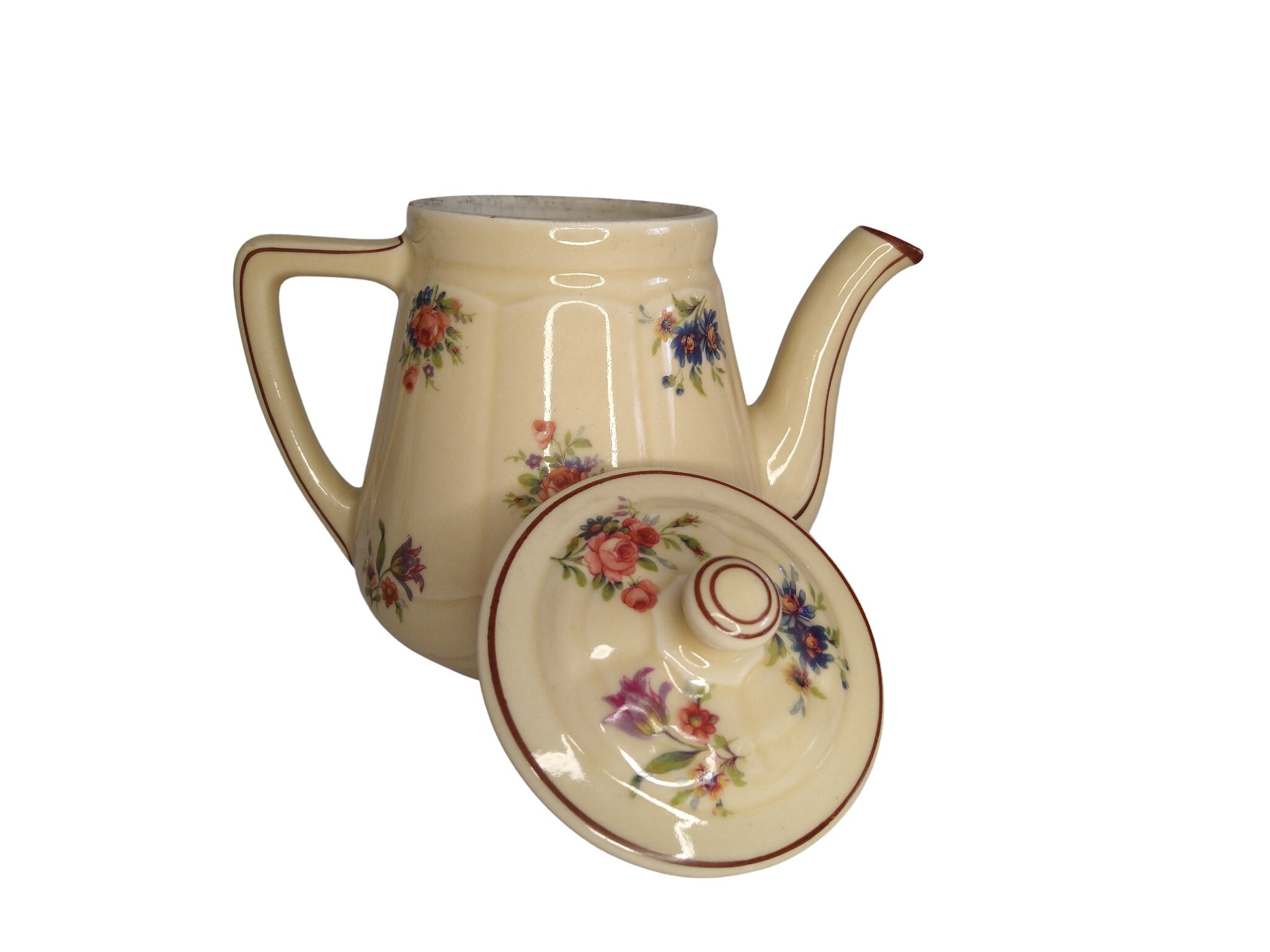 Antique French Porcelain Drip Coffee Pot with Flowers, Romantic Country