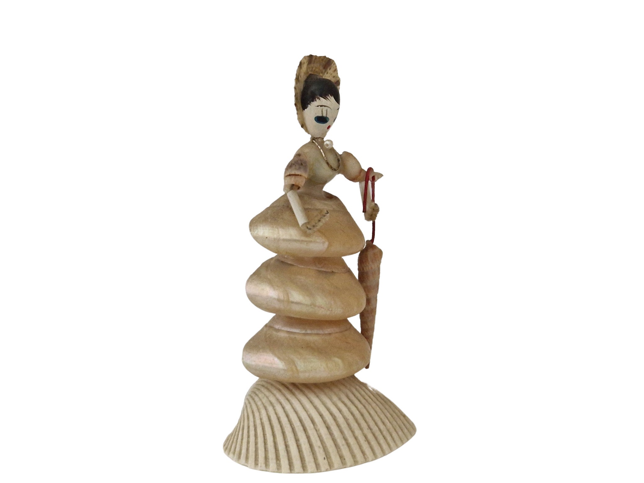 Vintage Sea Shell Lady Figurine, French Seashell Art Coastal Souvenir