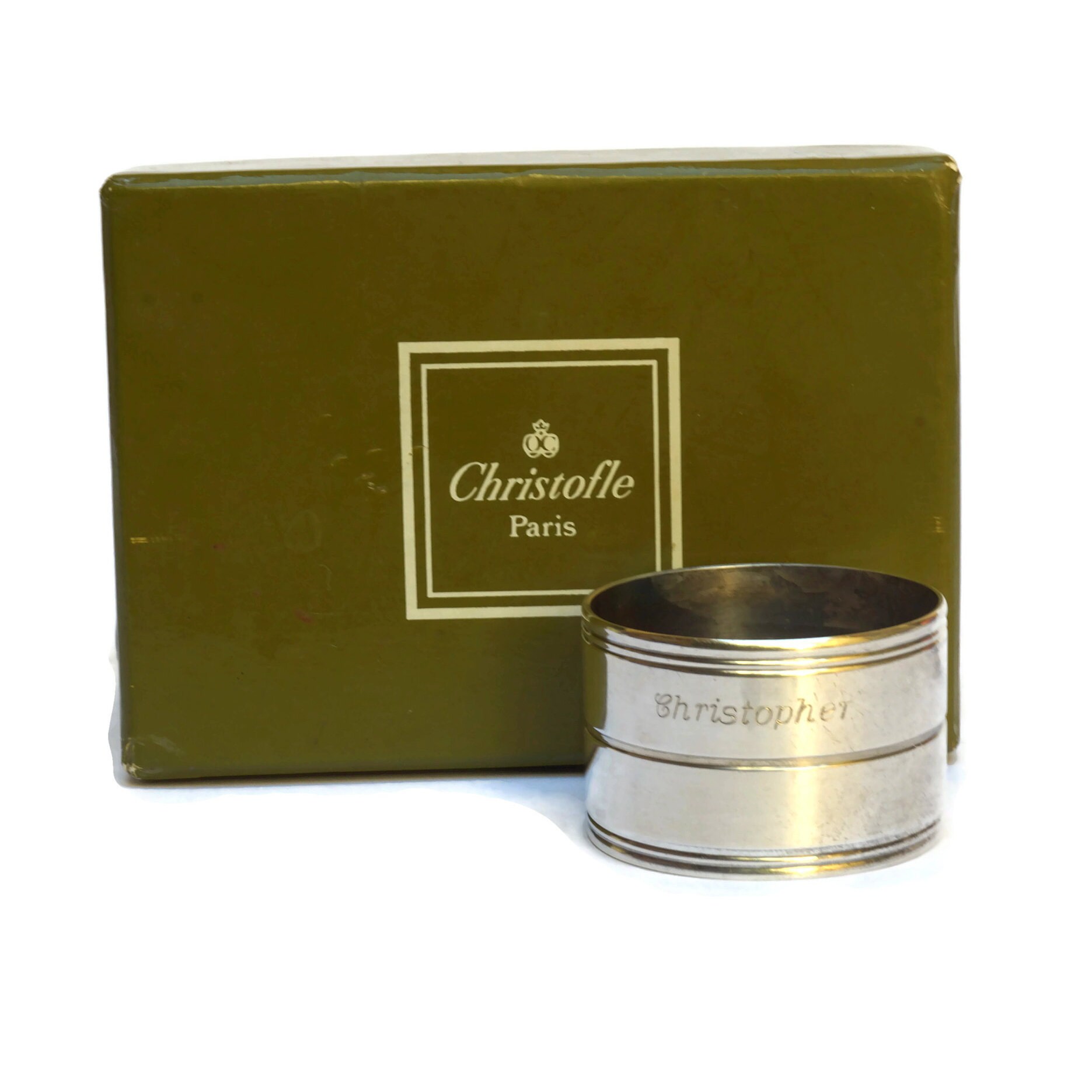 Vintage Christofle Silver Napkin Ring with Personalized Engraving Christopher