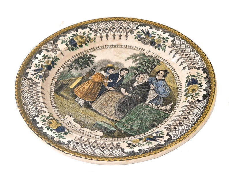 Antique French Transferware Plate with Victorian Grandmother, Gift for Grandma image 8