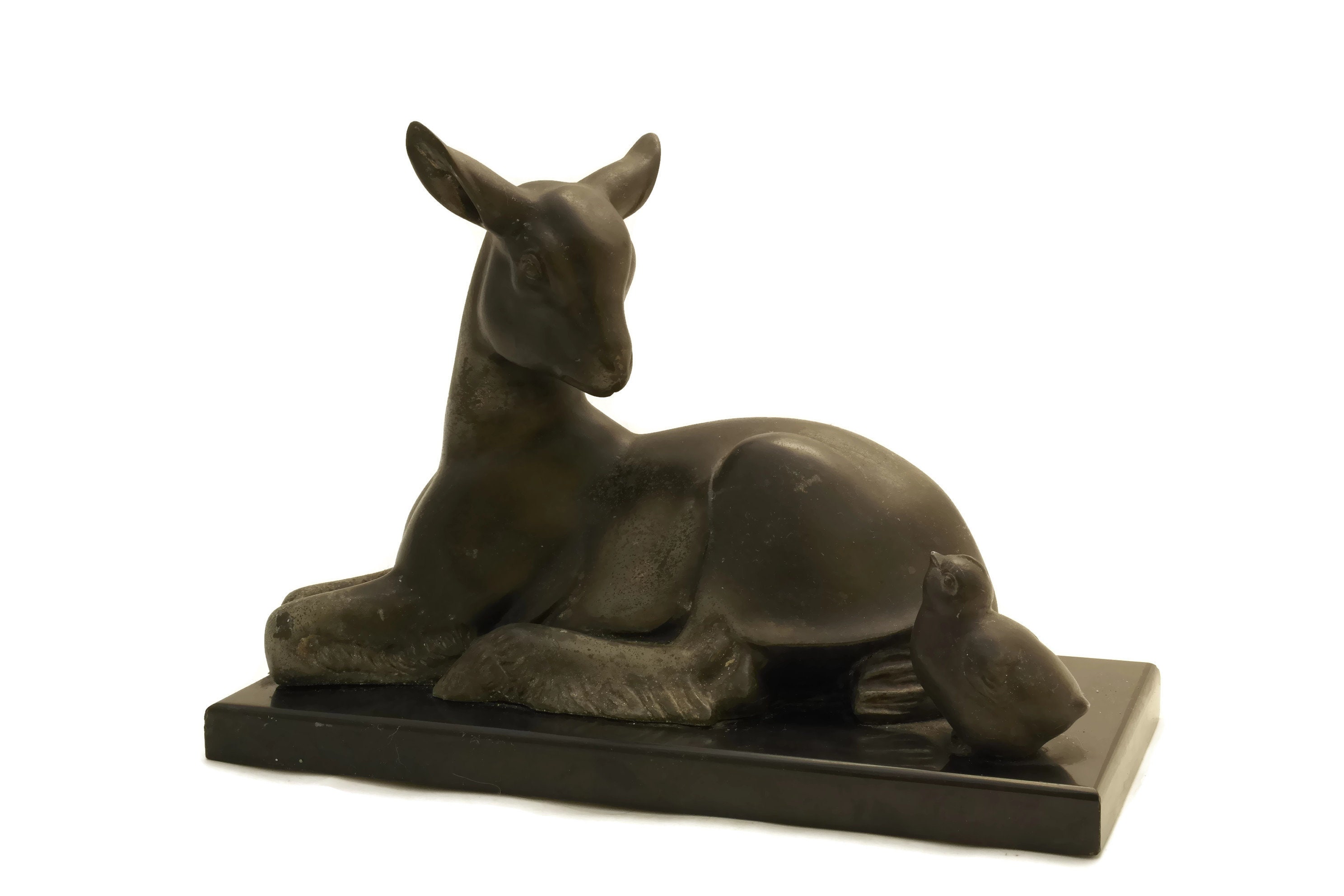 French Art Deco Animal Statue with Lamb and Chick Figurines. Newborn