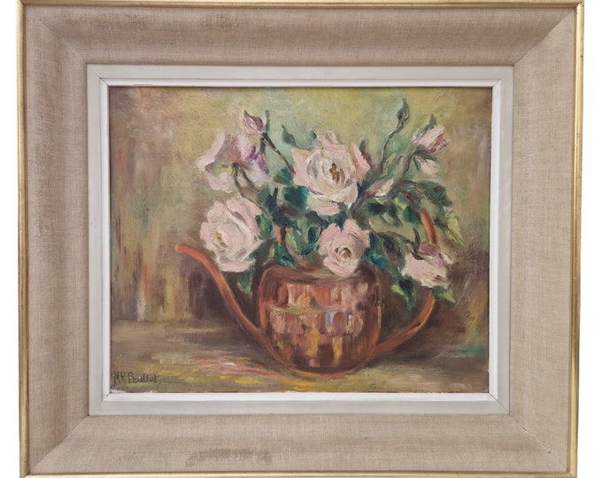 Pink Rose Flowers Still Life Painting, French Romantic Floral Bouquet Wall Art